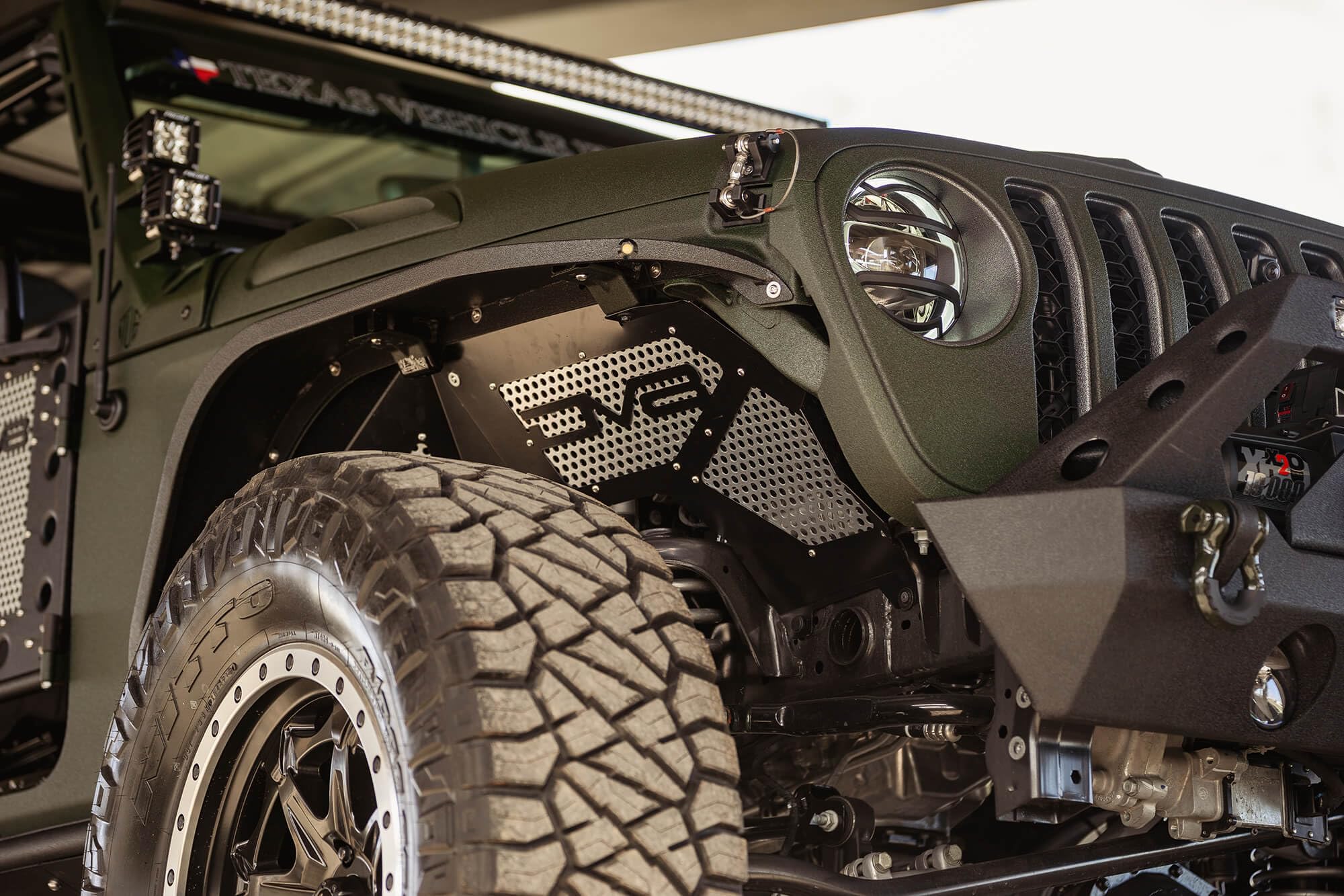 Inner Fender Liner Set DV8 Offroad fits 2018-2023 Jeep Wrangler JL & 2020-2023 Gladiator JT | Front Wheel Wells | Vented for Airflow | Aluminum Construction | Black Finish