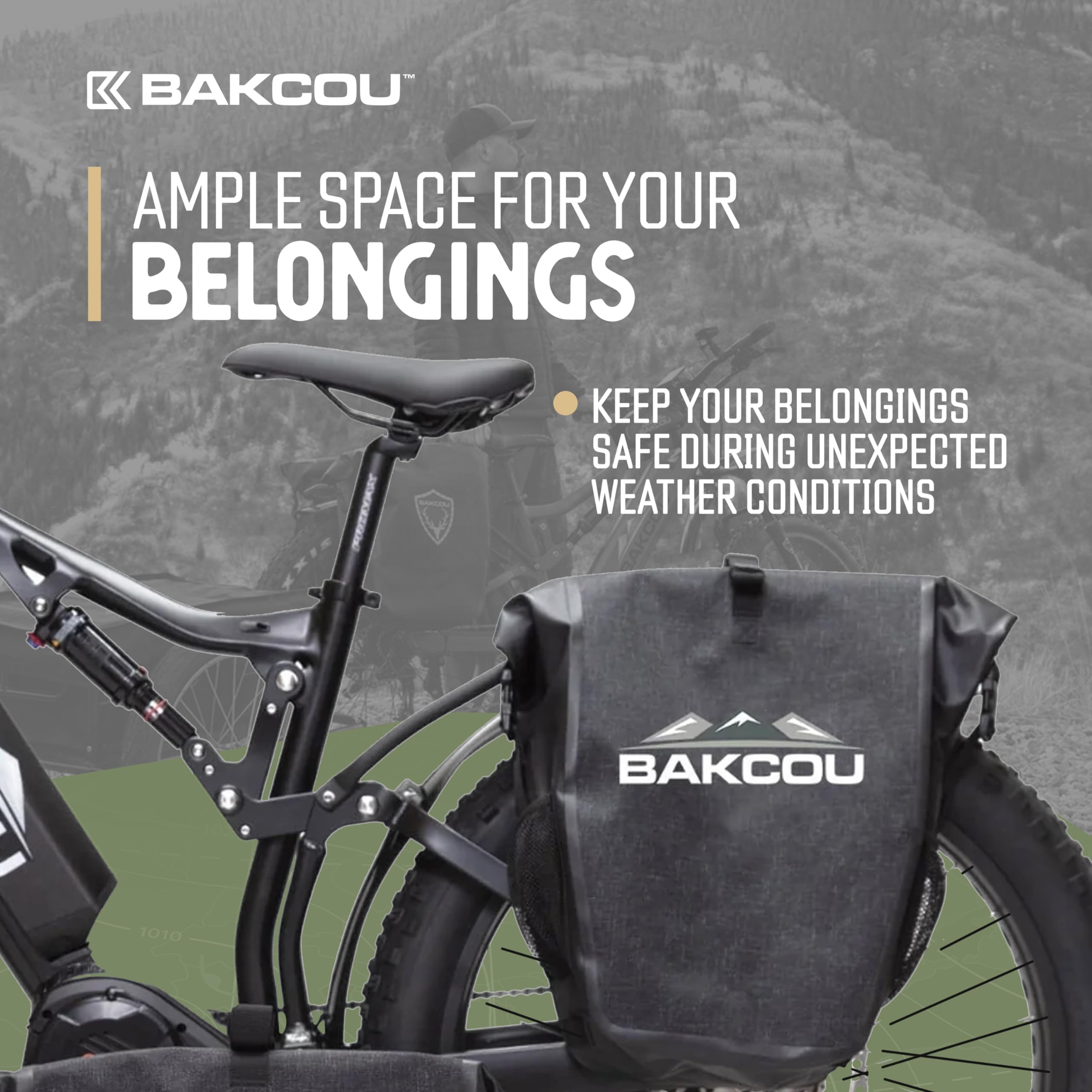 Pannier Bags - Bakcou Set of 2 Waterproof, Lightweight, Sturdy, Anti-Puncture Canvas, Quick Release Clamps, Reflective Logo - 20L Capacity
