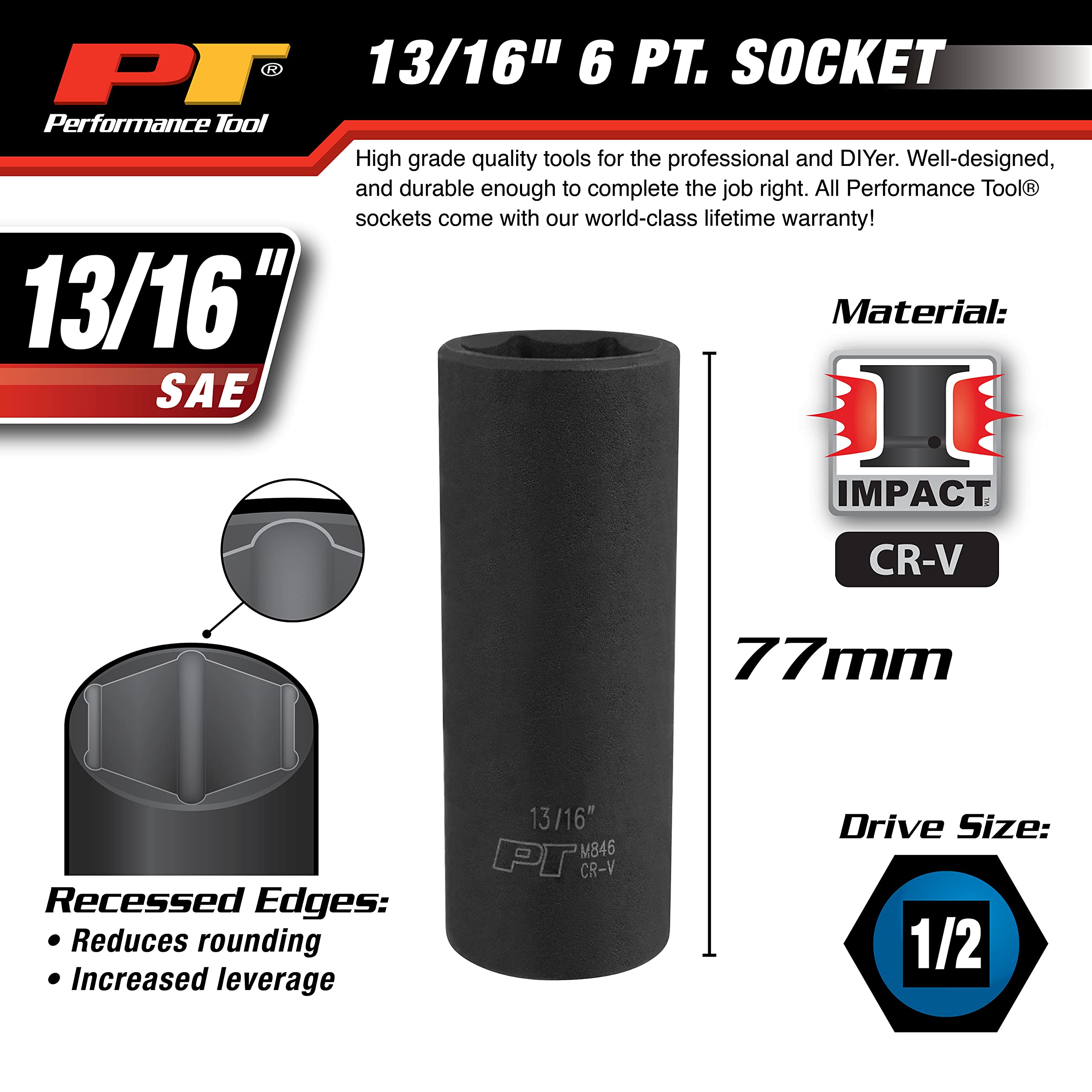 M846 Performance Tool 1/2 Drive Impact Socket, 13/16