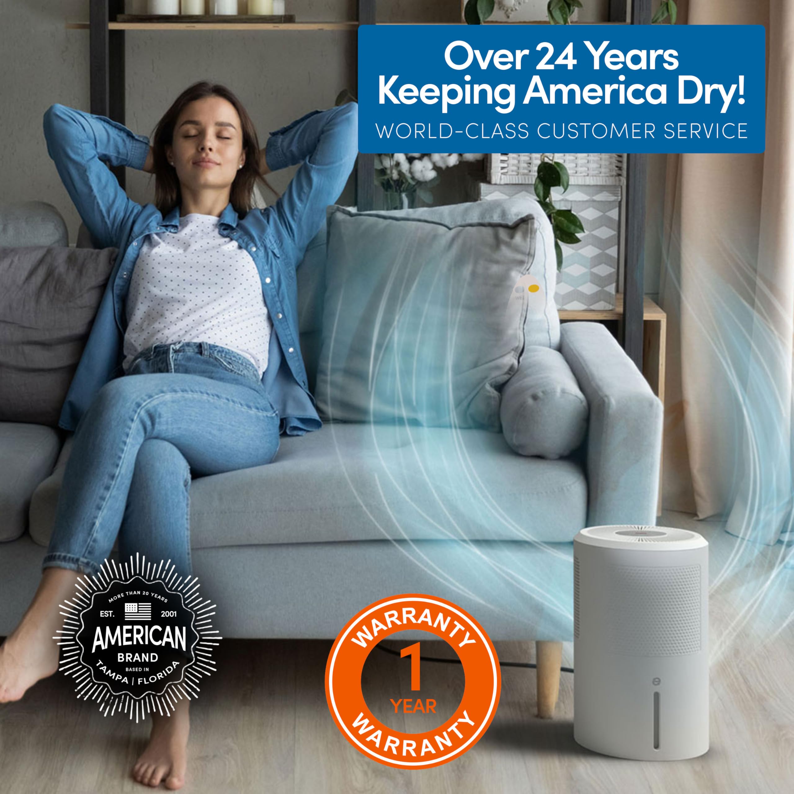 Eva-Dry EDV-2400 Dehumidifier Compact and Powerful | Eliminate Moisture | Energy Efficient | Quiet | Portable | Includes 3-Foot Drain Hose | Ideal for Home, Office, and RV