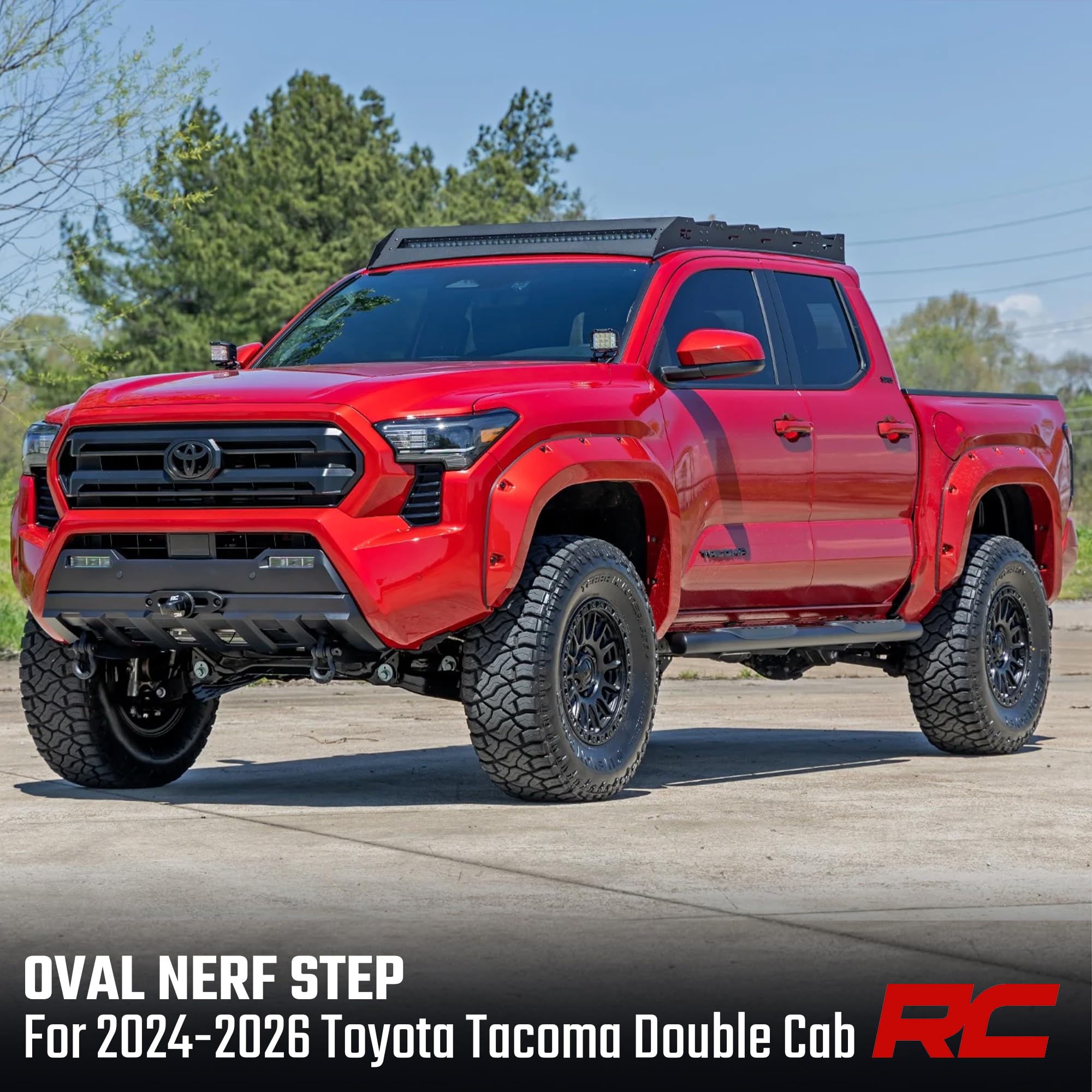 Rough Country Nerf Steps Oval for Toyota Tacoma Double Cab (2024-2026) - OEM Style Rails with Built-in Side Steps