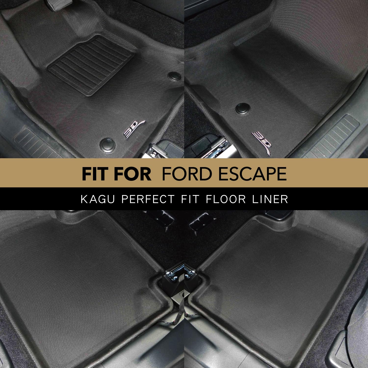 Kagu Floor Mat 3D MAXpider Custom Fit (Black) Compatible with Ford Escape Hybrid 2020-2026 - Full Set