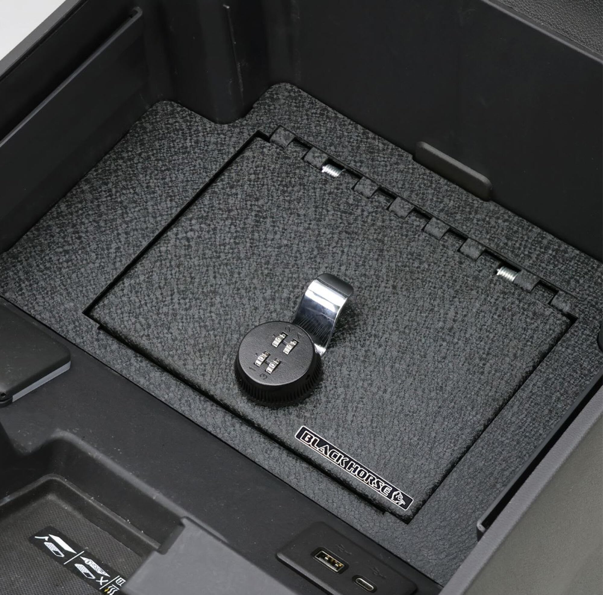 Black Horse Security Lock Box Center Console Safe, Black Gun Box Organizer, with 4 Digit Combination Resettable Lock Compatible with 2023-2024 GMC Sierra 1500|2023-2024 Chevrolet Silverado 1500-ASGM02