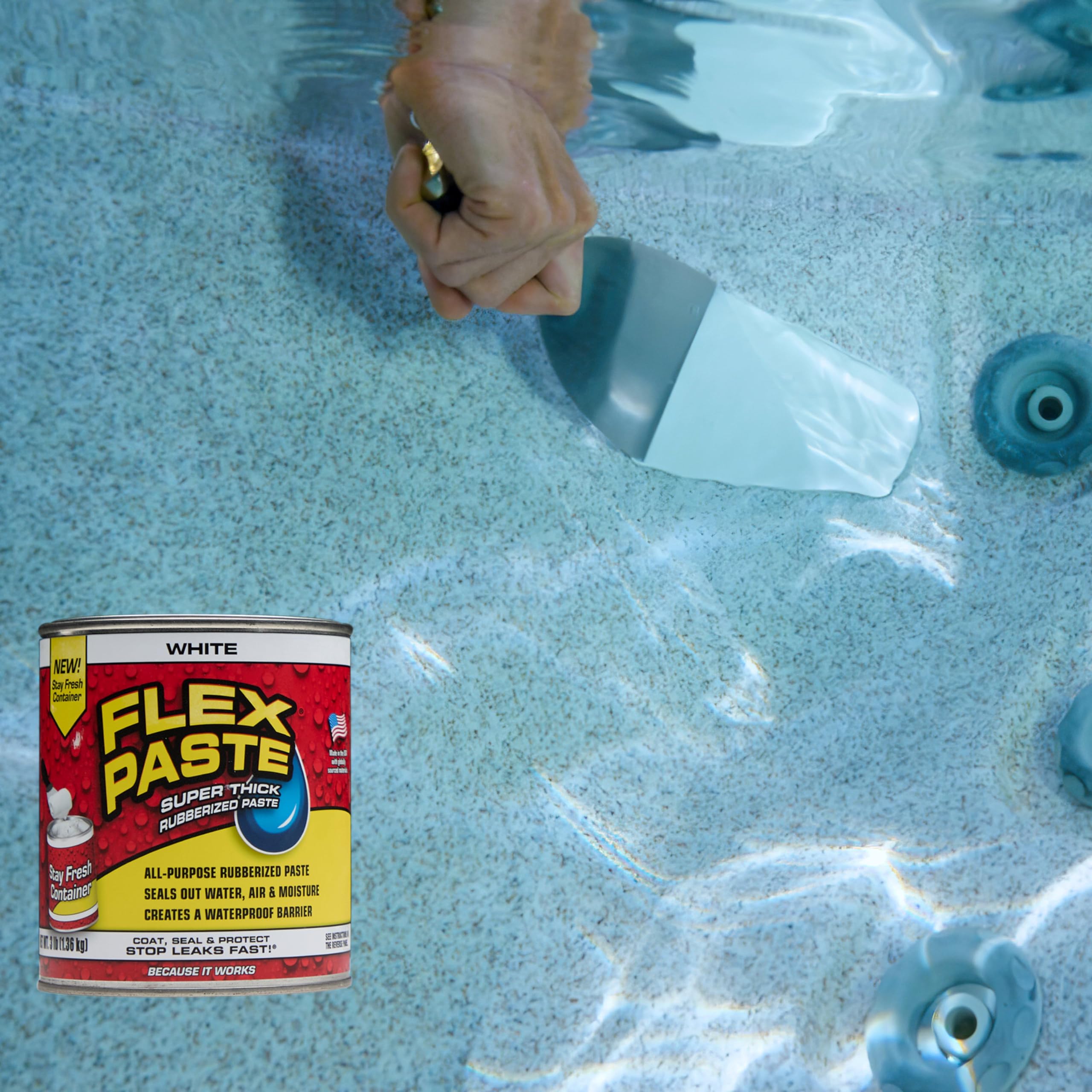 Flex Paste, Paintable Waterproof Putty, Spackle Sealant, Fill Gaps Cracks Holes - Block Out Water and Air - UV Resistant - Walls, Drywall, EPDM, Concrete, Roof, RV Repairs, White, Quart