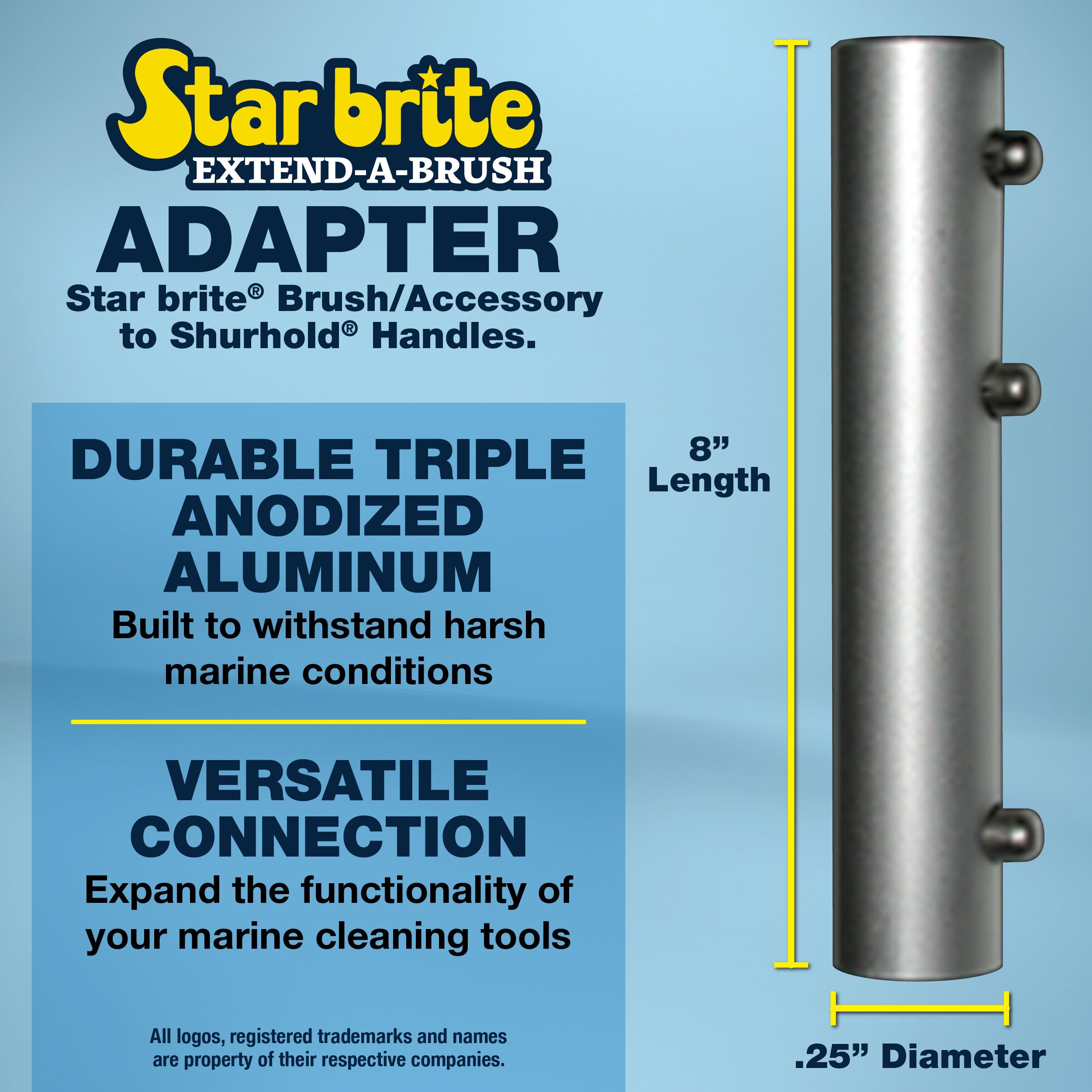 Brush Adaptor STAR BRITE for Shurhold Handles - Triple Anodized Aluminum Adapter for Easy Attachment of STAR BRITE Accessories - Durable Marine-Grade Connector