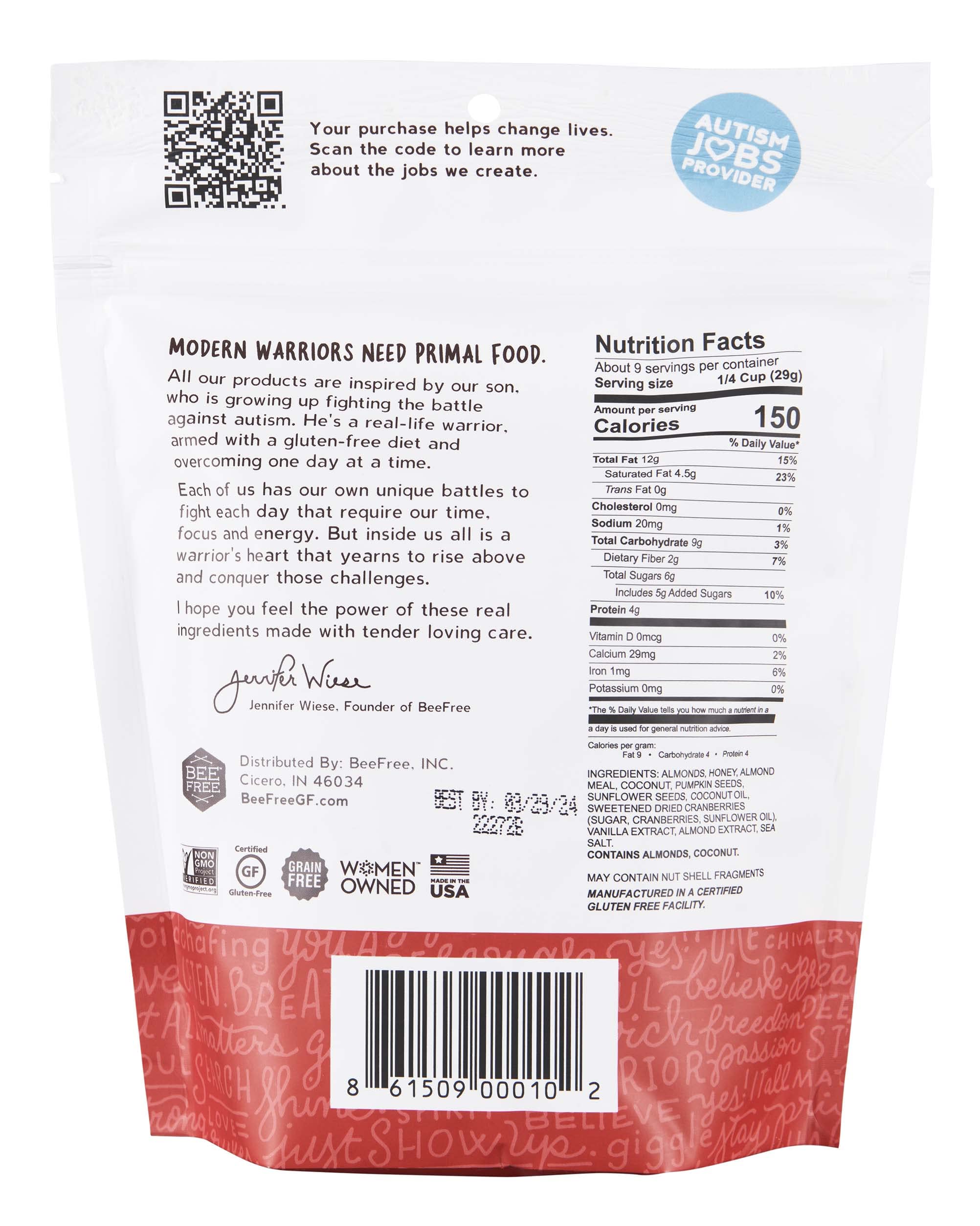 BeeFree Warrior Mix Gluten Free Granola - Chunky Granola Bites | Low Carb, Paleo, Grain Free, Preservative Free, Oat Free | Low Calorie Snacks | Hagen’s Berry Bomb, 9 Ounce Bags, 3 Pack