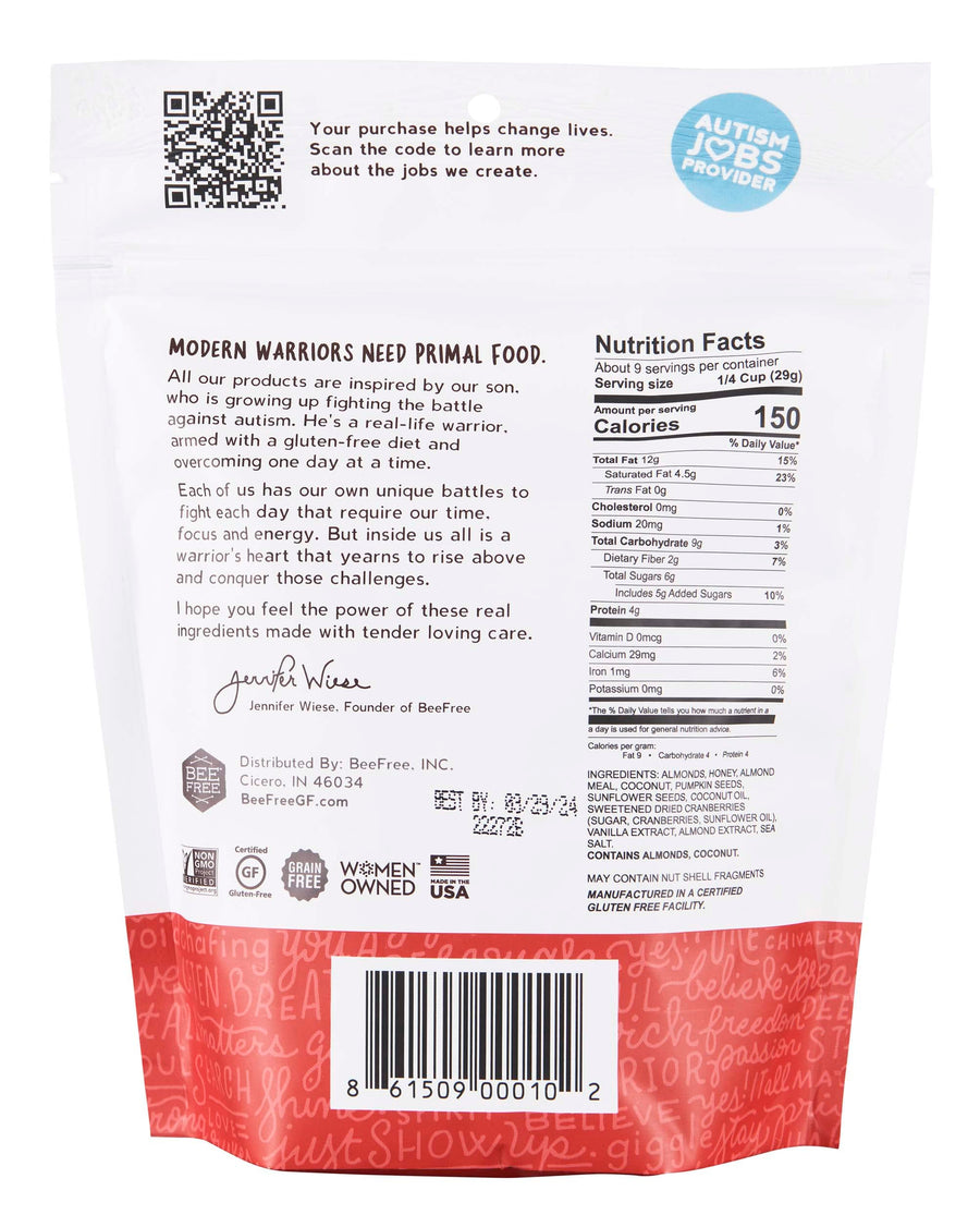 BeeFree Warrior Mix Gluten Free Granola - Chunky Granola Bites | Low Carb, Paleo, Grain Free, Preservative Free, Oat Free | Low Calorie Snacks | Hagen’s Berry Bomb, 9 Ounce Bags, 3 Pack
