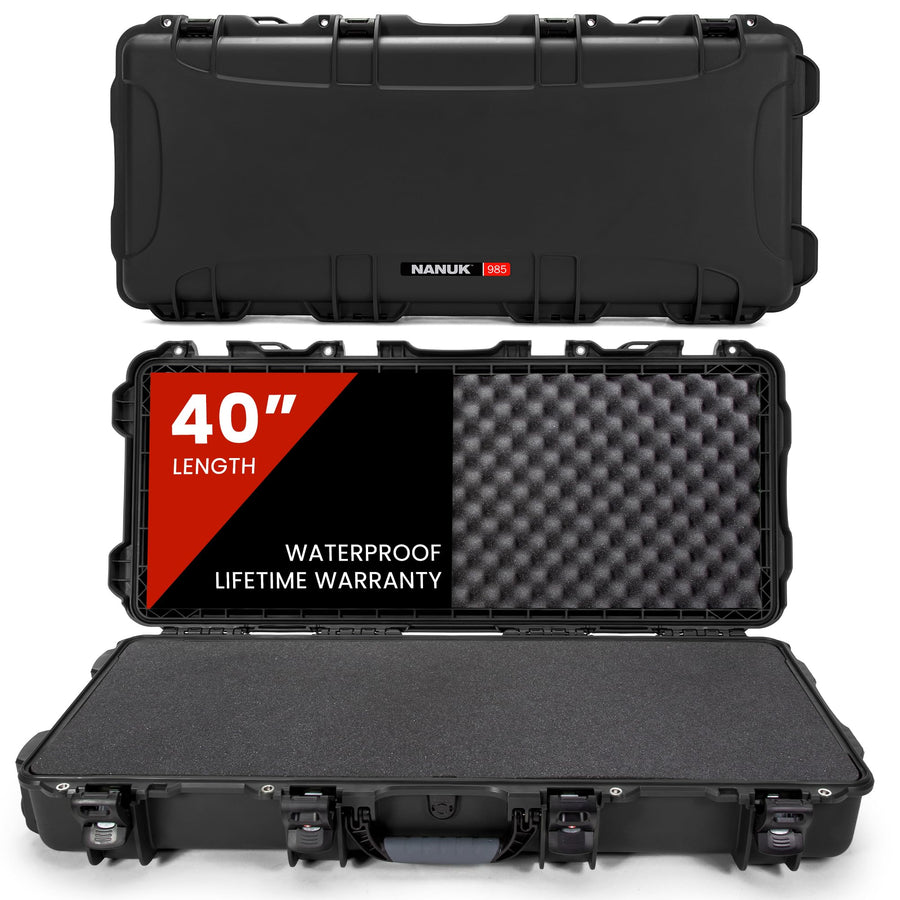 Hard Case NANUK 985 40” with Wheels & Customizable Foam Insert, IP67 Waterproof & Crushproof, Rugged Construction for Ultimate Protection, Made in North America – Black (39.7” x 17.3” x 6.6”)