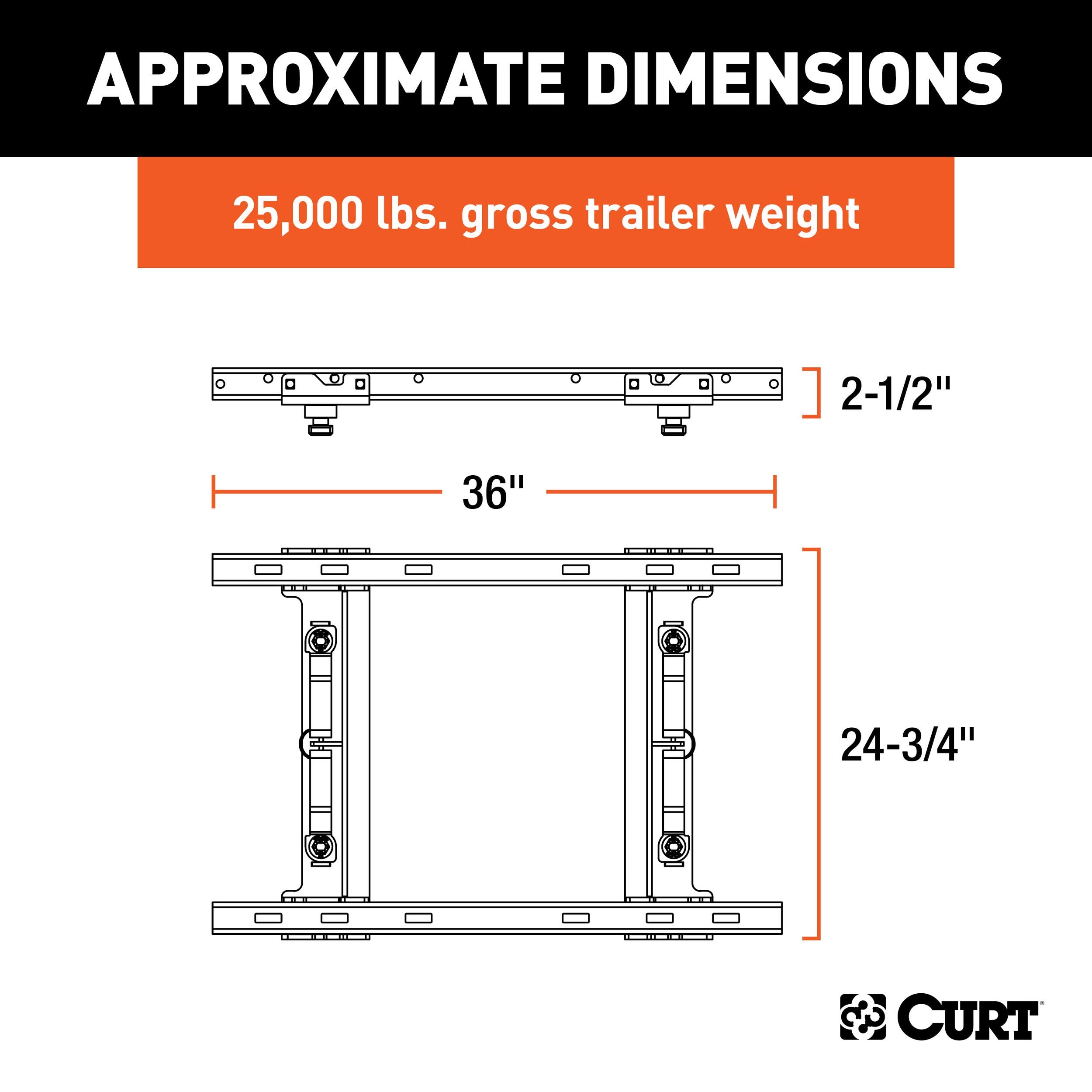 CURT 16027 Silverado Replacement, Sierra 2500, 3500, Ford F250, F350 Puck System 5th Wheel Adapter with Standard Rails, 25,000 lbs