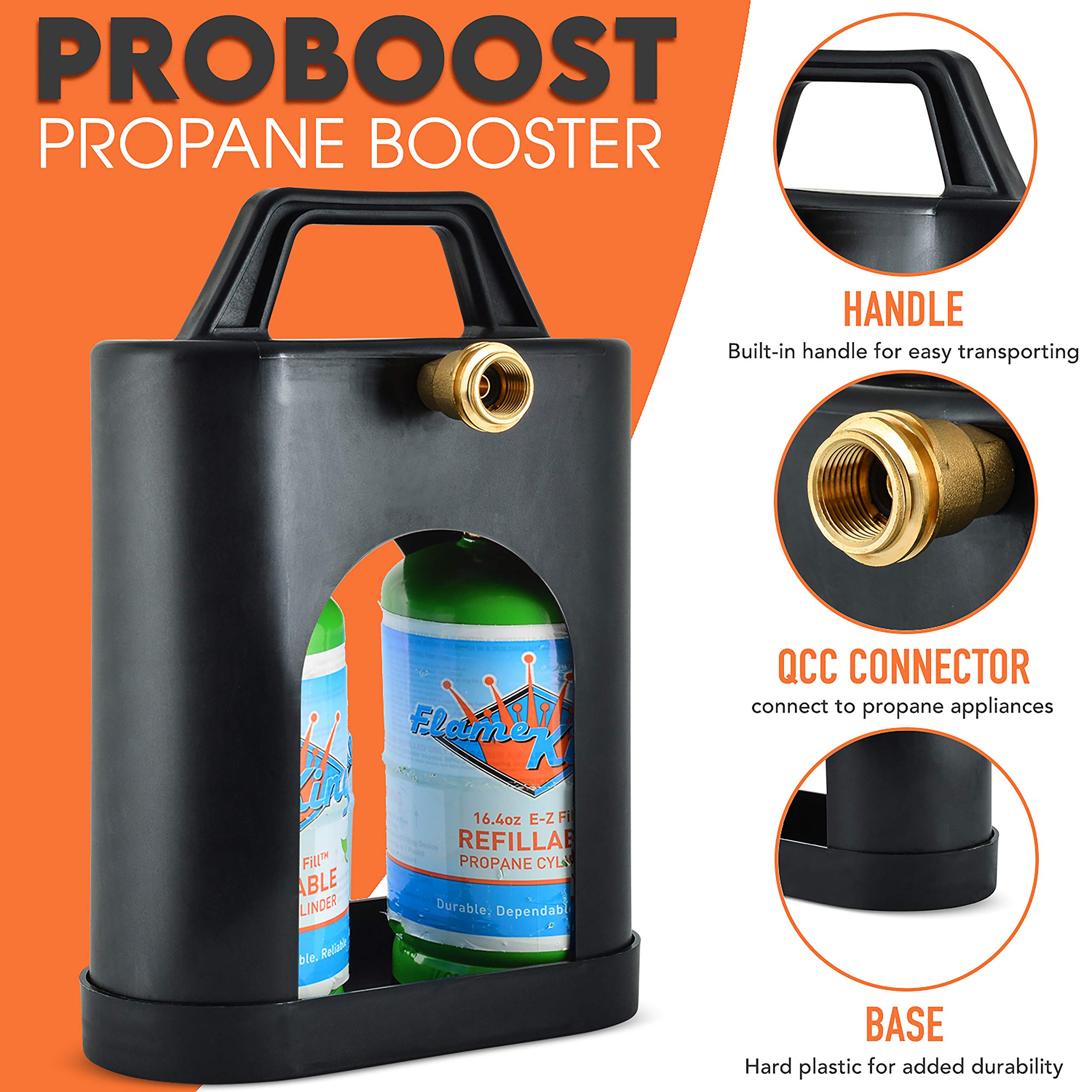 Flame King ProBoost YSN1LBPB Dual 1LB Propane Tank Carrier QCC Outlet, Black