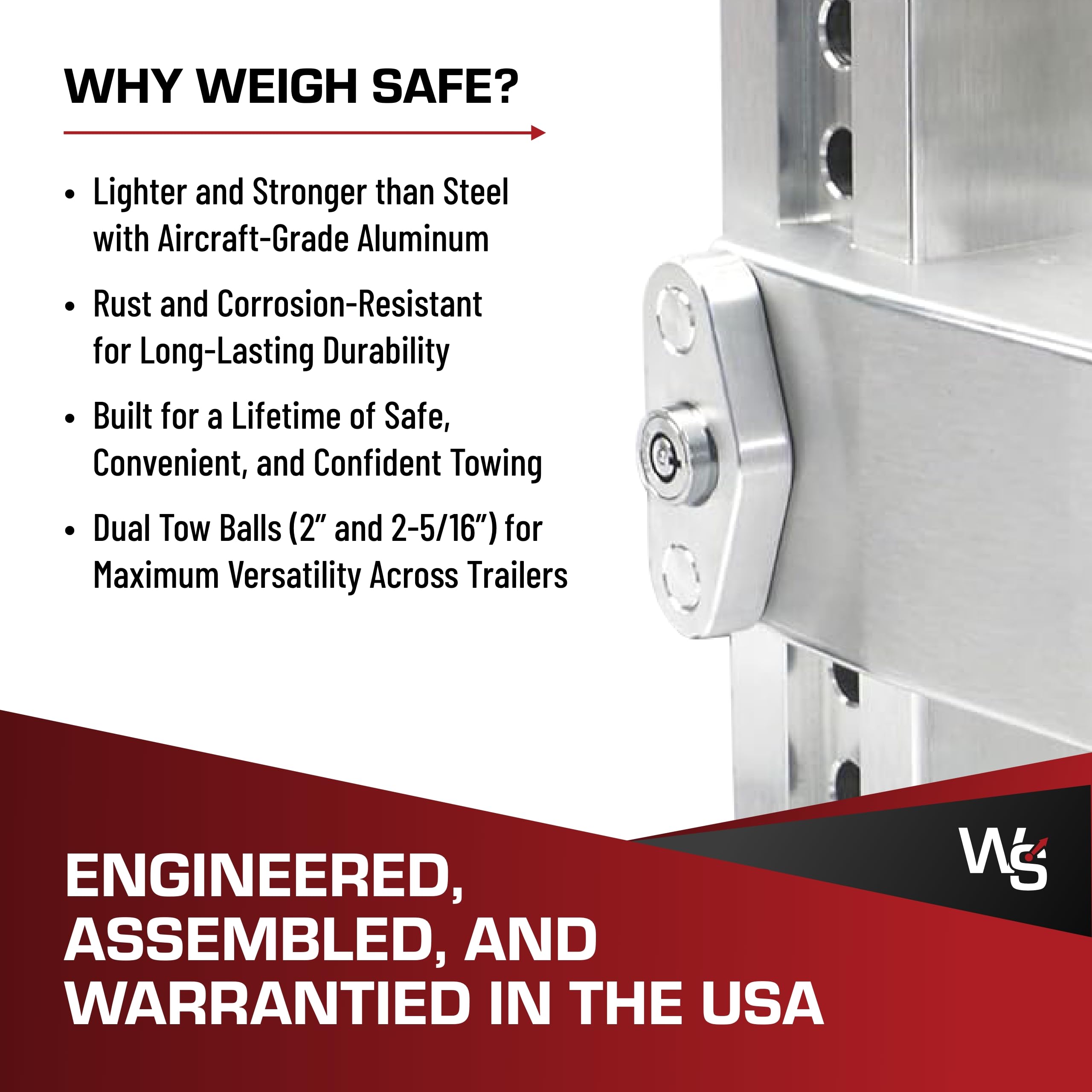 Weigh Safe Adjustable Trailer Hitch - 180-Degree Trailer Hitch for Towing - Compatible with 2.5" Receivers - 8" Drop, Chrome-Plated Tow Balls, 12,500 GTW, 2-Piece Lock Set