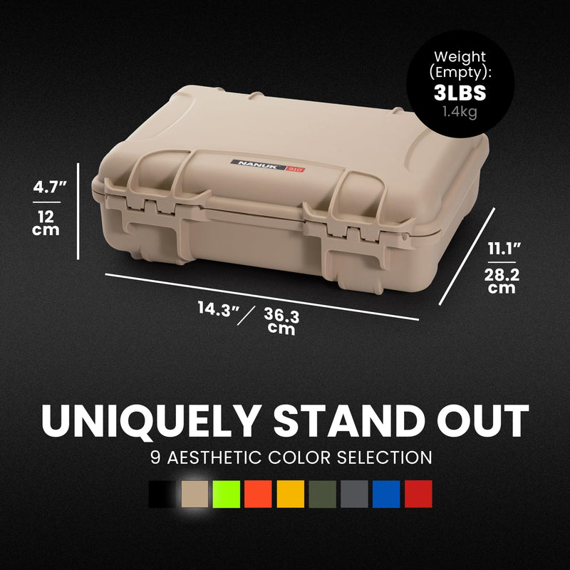 NANUK Waterproof Hard Case 910 – 14.3” x 11.1” x 4.7”, Protective Case for Camera, Electronics & Gear – Impact-Resistant, Dustproof, Airline Carry-On Approved – Made in Canada, Tan