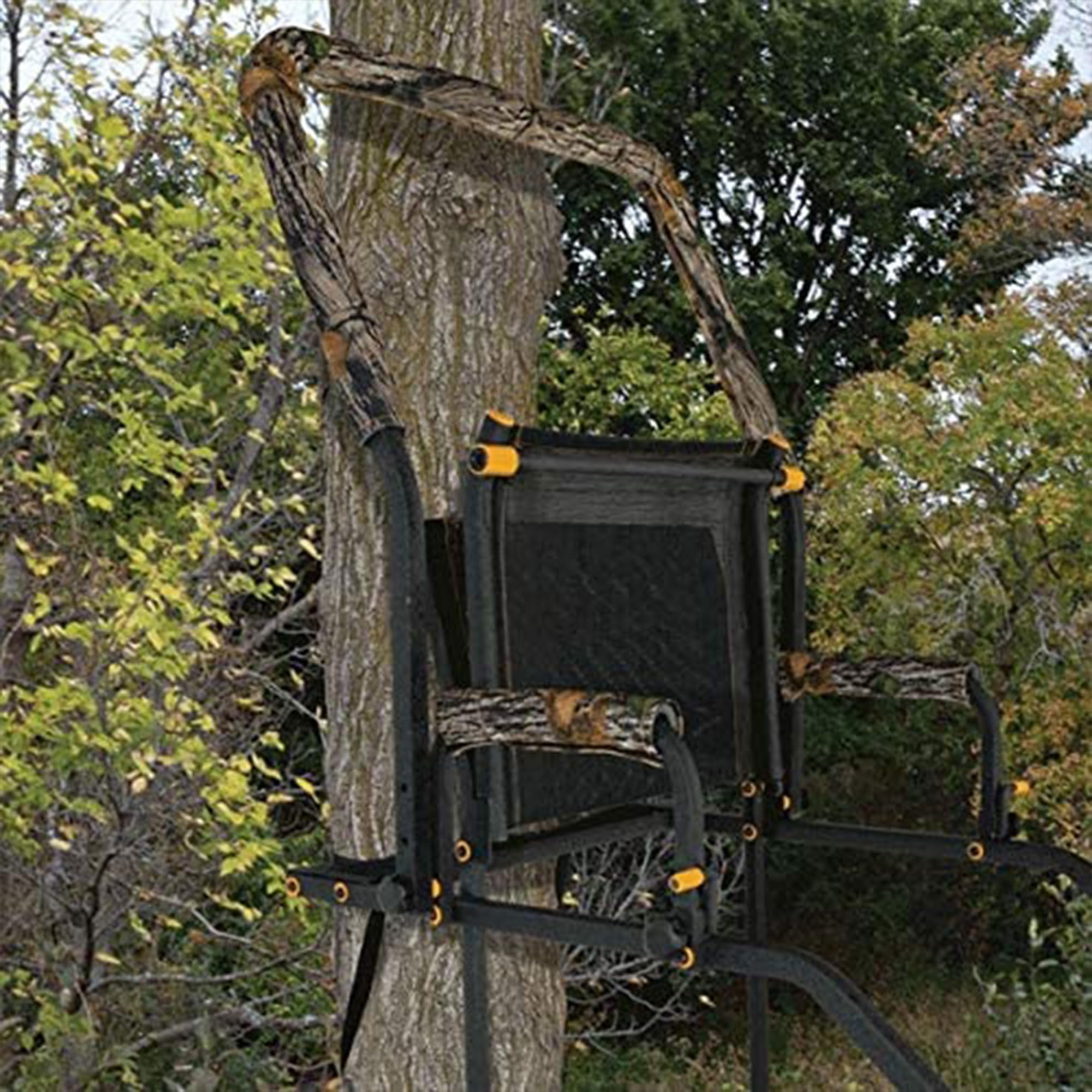 Muddy Skybox Deluxe 1-Person Steel Ladder Tree Stand, 20 ft Tall, 350 lb Capacity - Heavy-Duty Hunting Treestand with Flex-Tex Seat, Safety Harness, Adjustable Shooting Rail & Flip-Back Footrest