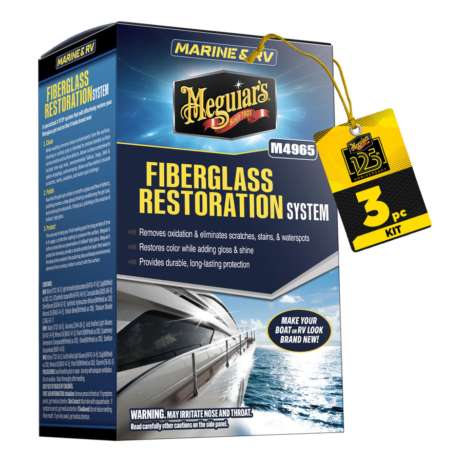 Marine/RV Meguiar’s Fiberglass Restoration System, M4965, 3-Piece Fiberglass Repair Kit with Oxidation Remover, High-Gloss Boat Polish and Wax, Christmas Gift Ideas for Car Dads