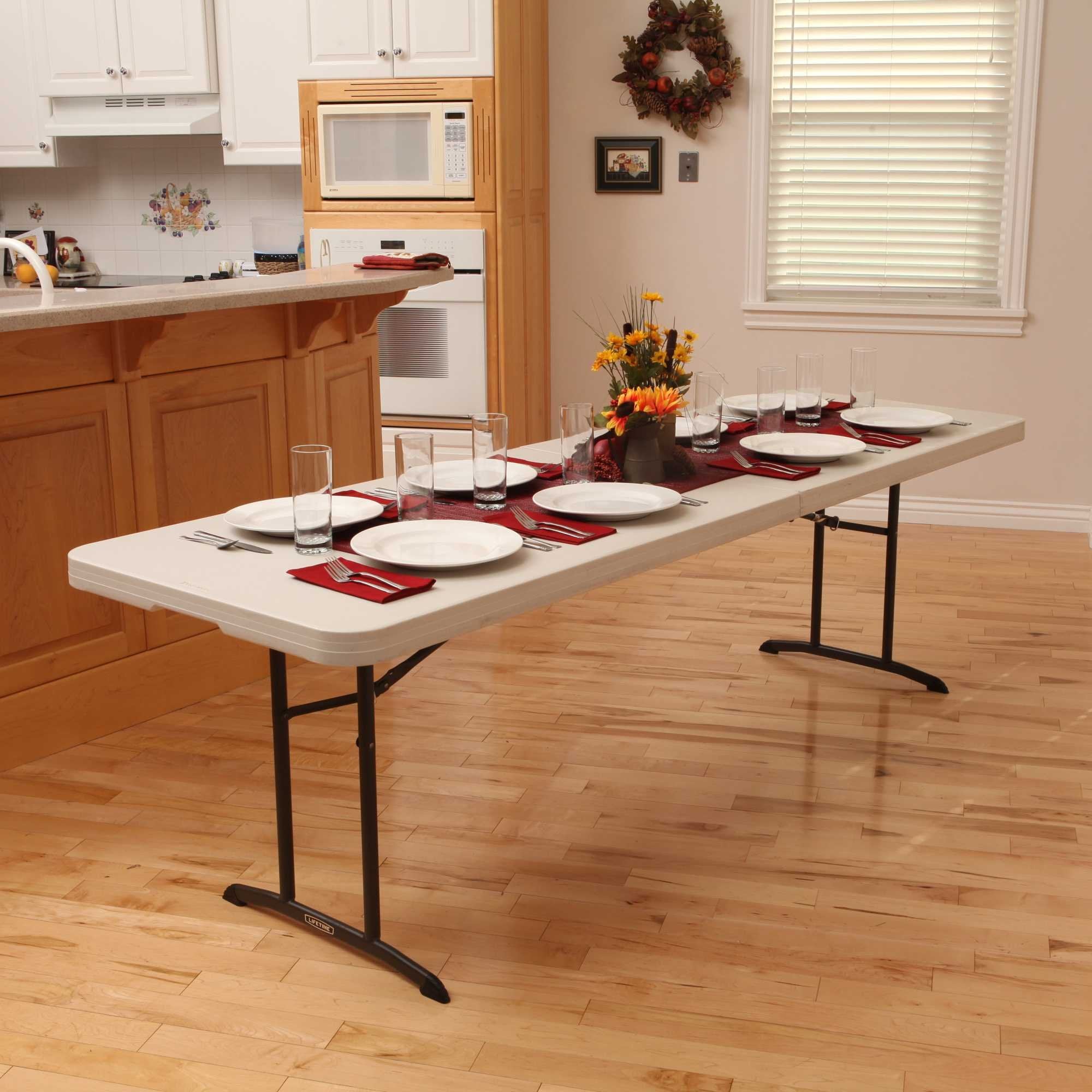 Commercial Lifetime Fold in Half Table, 8 Feet, 2 Pack, Almond