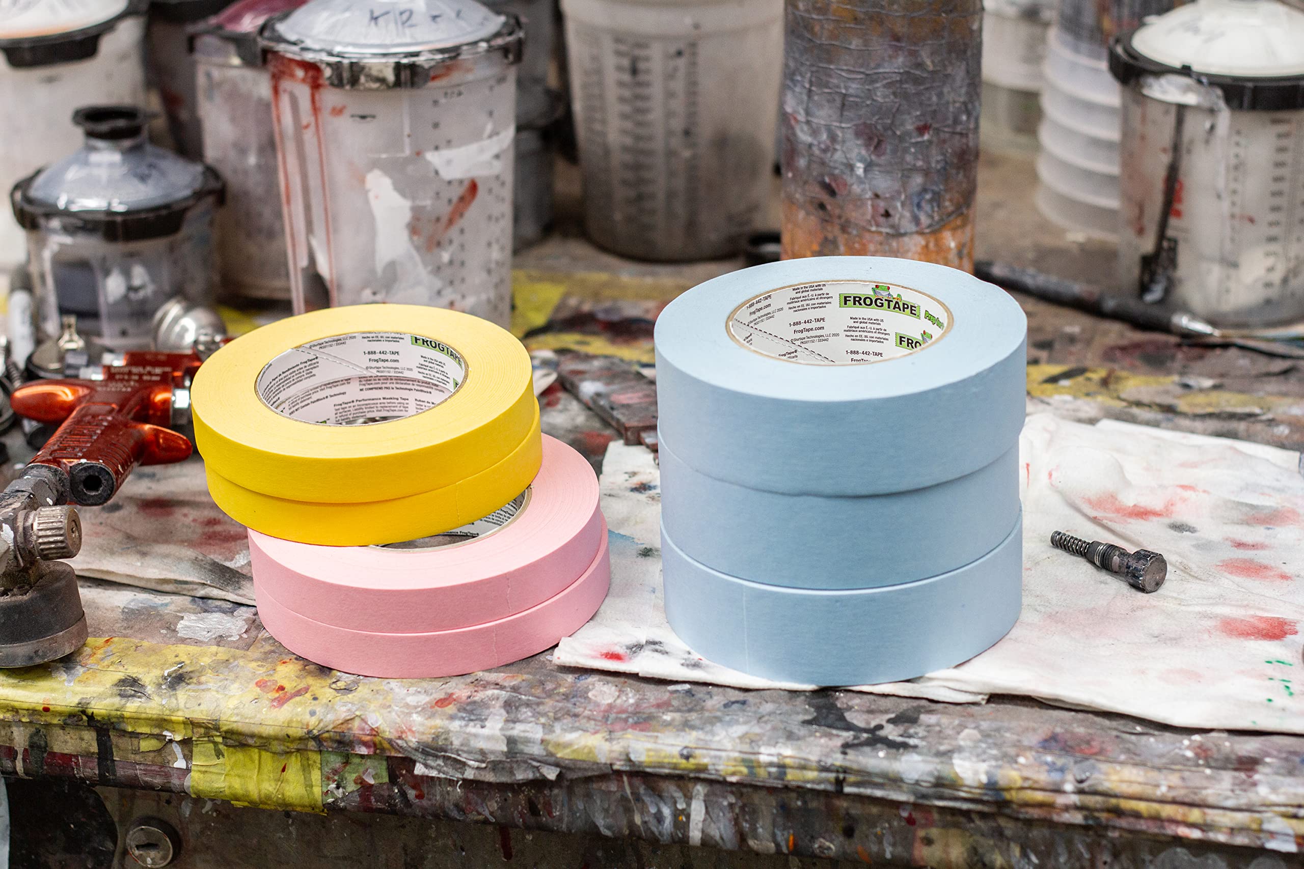 FrogTape 250 Moderate Temperature Light Blue Performance Grade Masking Tape, Medium-High Adhesion, 48mm x 55m, 3 Rolls per Pack