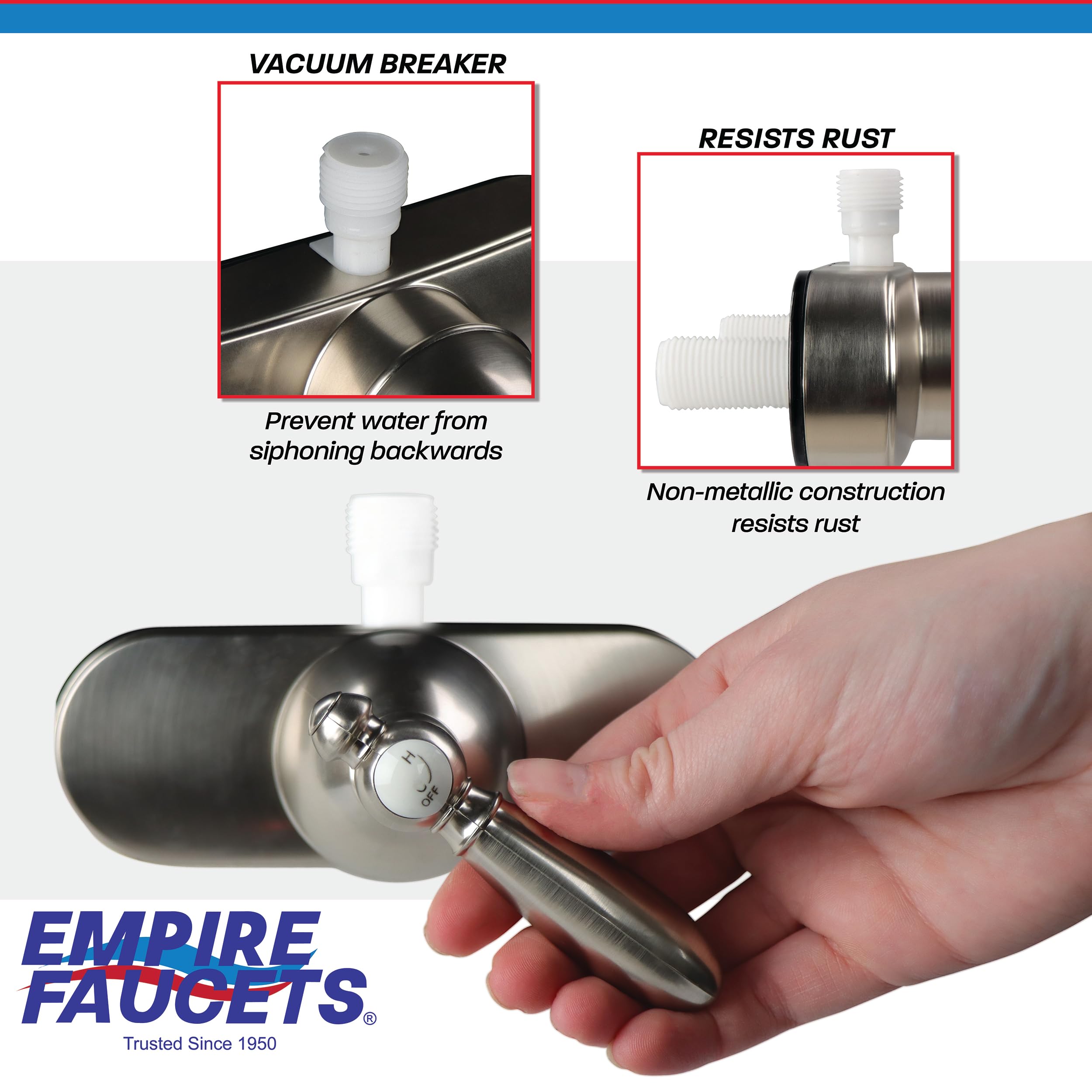 RV Shower Valve Kit Empire Faucets - 4 Inch Shower Diverter Valve and Vacuum Breaker Unit with Lever Handle, Nickel