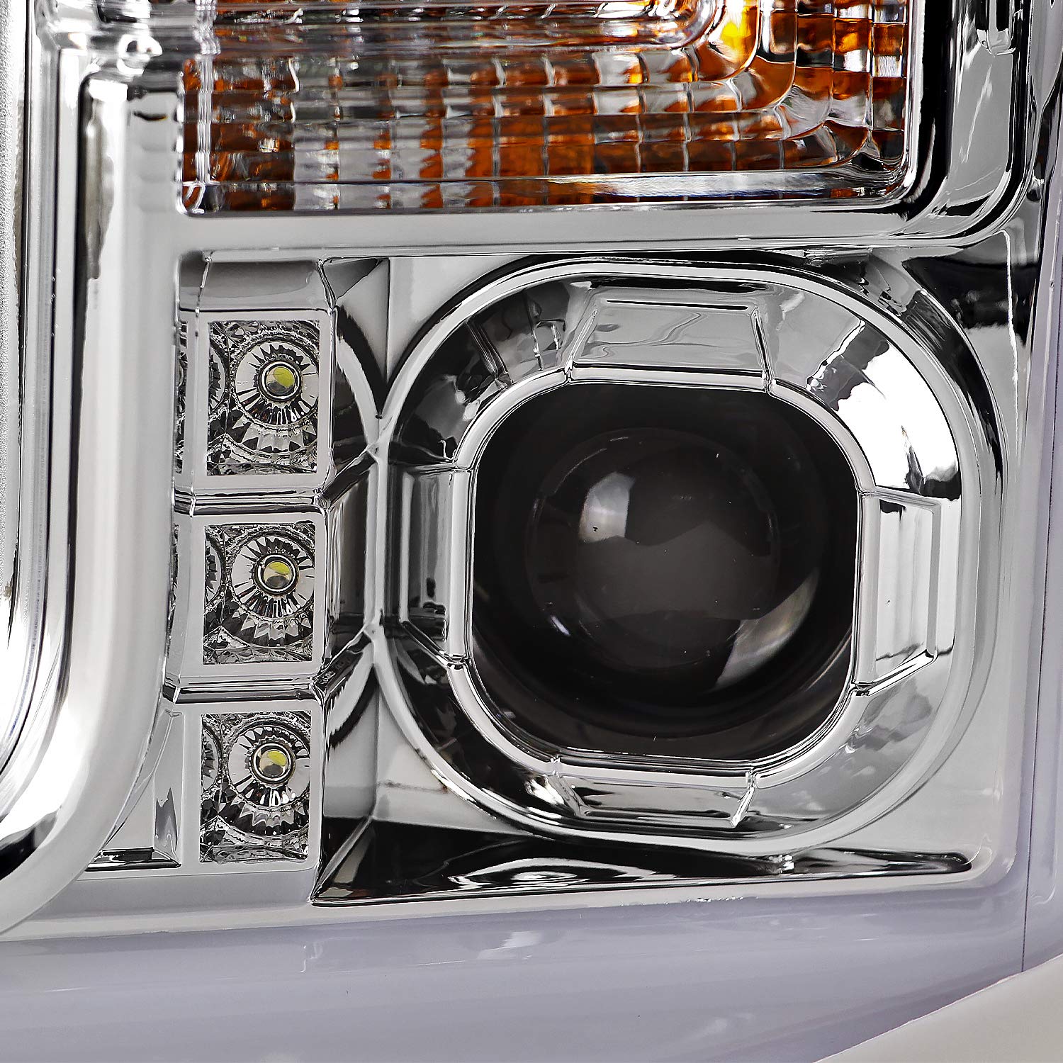 Chrome Projector Headlights SPEC-D TUNING w/Switchback LED Turn Signal Compatible with 2017-2019 Ford F-250, F-350, F-450, F-550 Super Duty, Left + Right Pair Headlamps Assembly