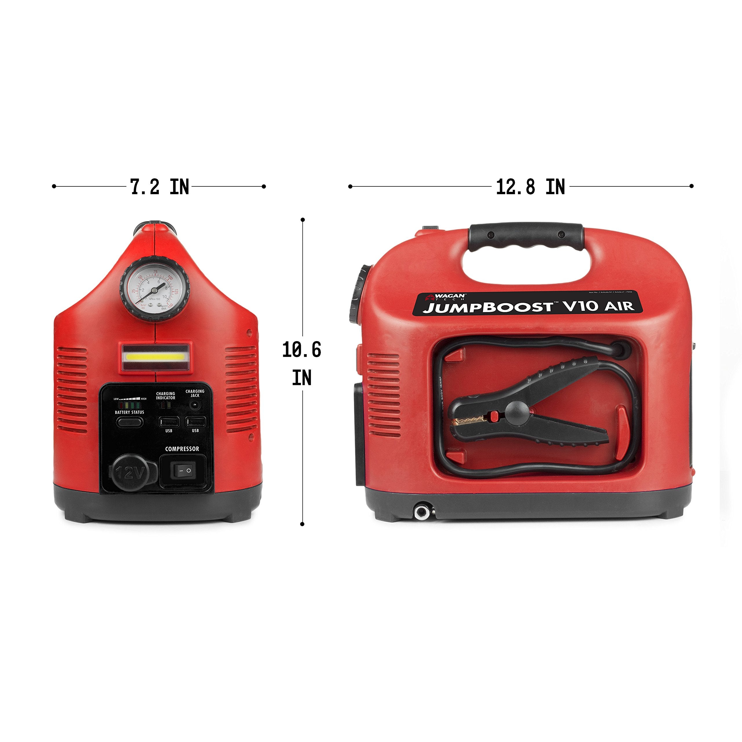 Wagan Jumpboost EL7556 V10 Air 1200 Peak Amps 12V Jump Starter with 150 PSI Powerful Air Compressor Tire Inflator, 1 Built-in DC Socket and 2A USB Port, Work Light