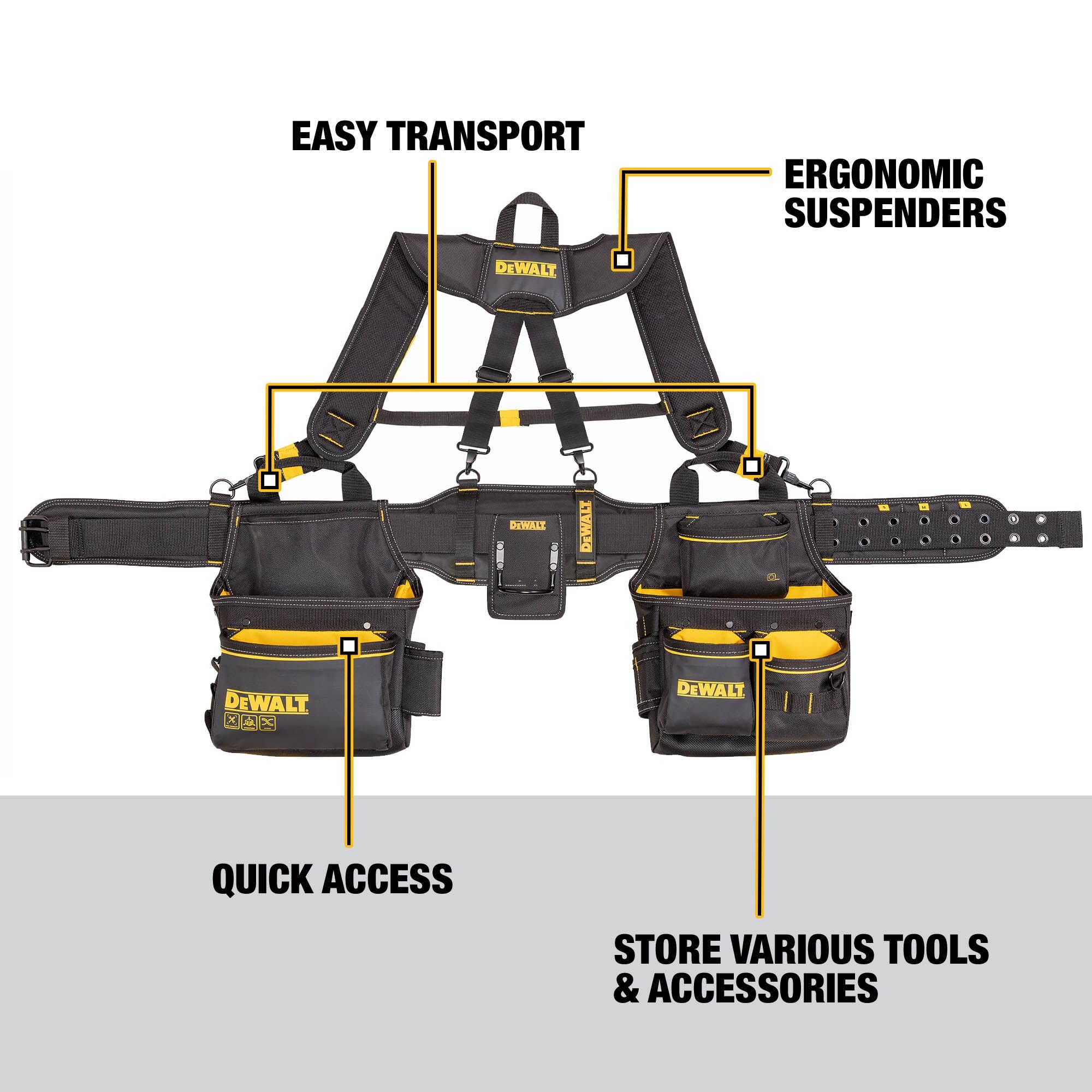 DEWALT Tool Belt Professional Organizer With Suspenders and 25 Pockets, Heavy Duty Construction (DWST540602)