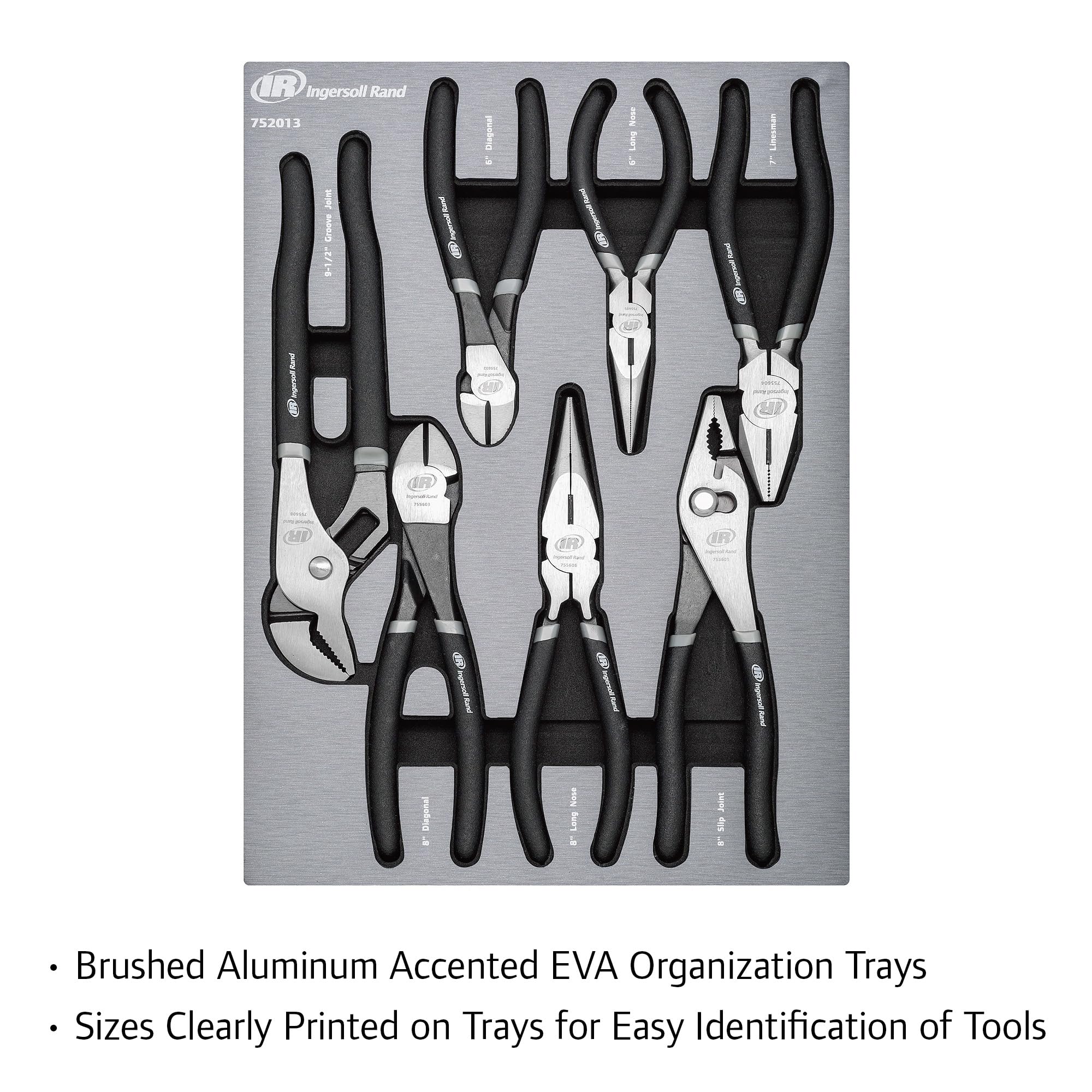 Ingersoll Rand Master 7 Piece Pliers Set with EVA Storage Tray, Chrome Moly Steel, Precision Machined Jaws, Includes Diagonal, Long Nose, Linesman, Slip Joint & Groove Joint Pliers – 752013