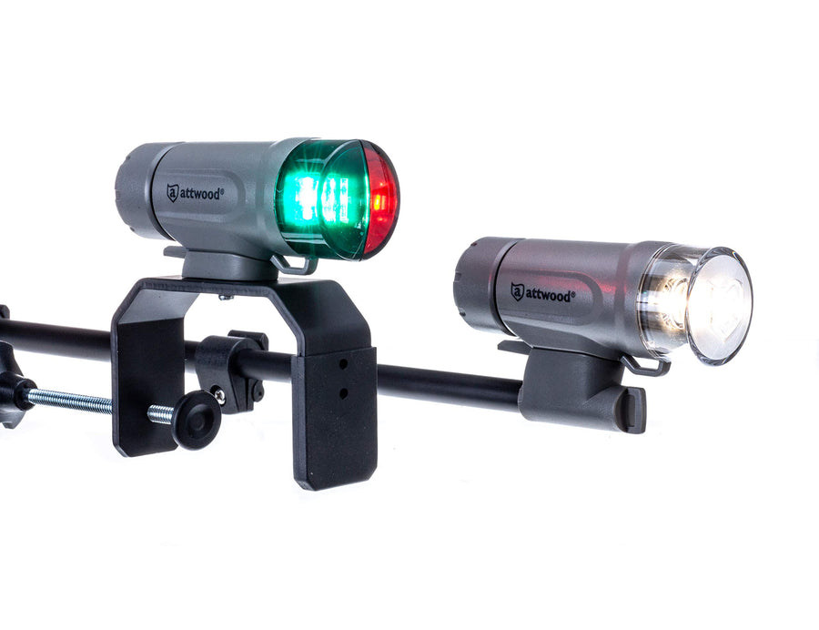 Portable Navigation Light Kit Attwood 14194-7, LED Bow Light, LED Stern Light, C-Clamp Mount, Marine Gray