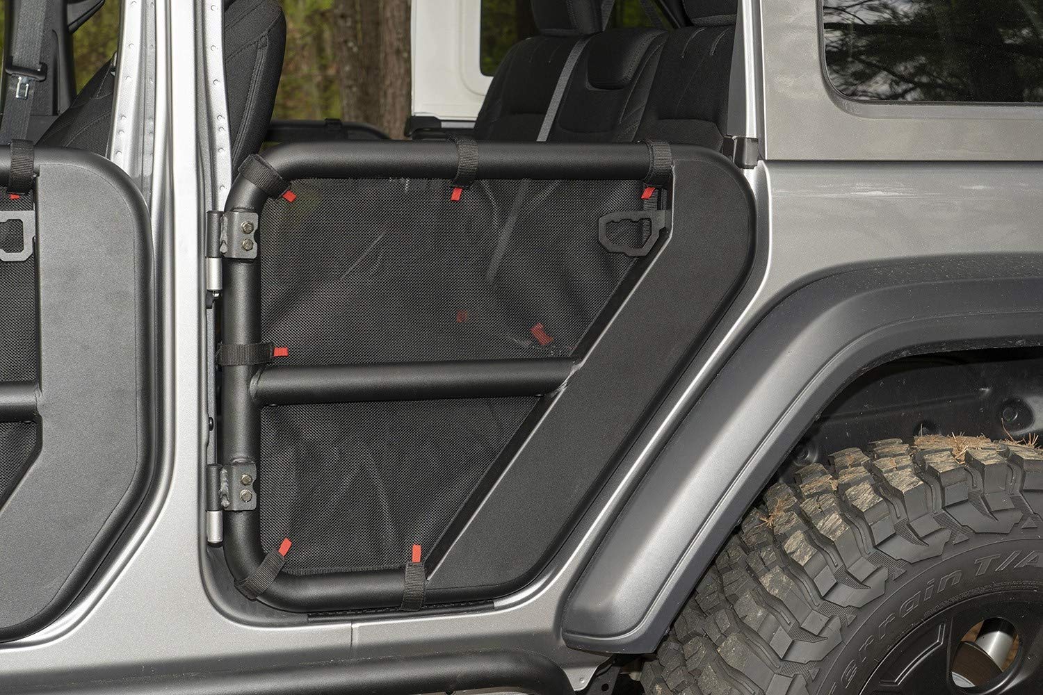 Fortis Tube Door Covers Rugged Ridge, Rear Pair, Black, 18-Current Jeep Wrangler JLU