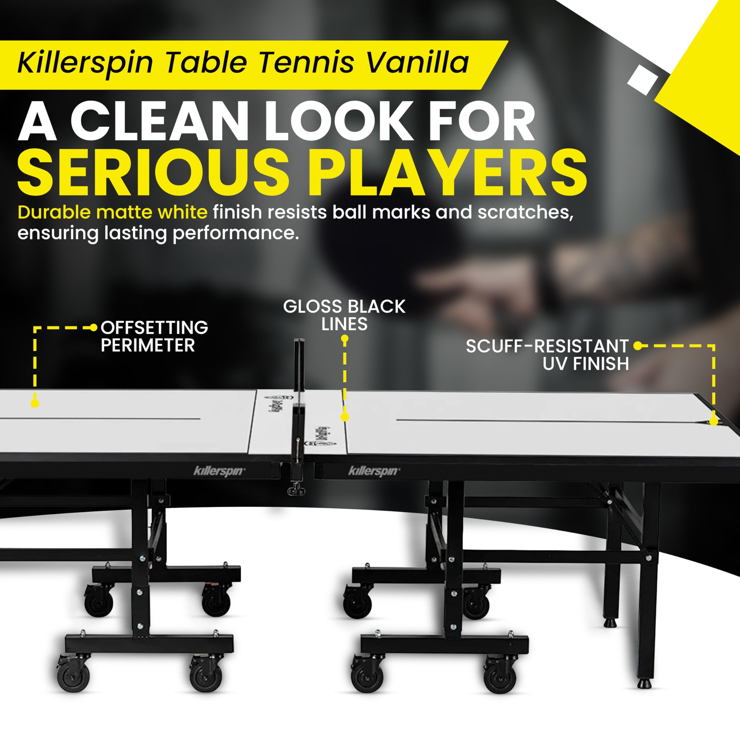 Ping Pong Table Killerspin MyT 415 Max - Foldable Table for Table Tennis, Portable Ping Pong Table Set with Built-in Paddle and Ball Storage, 25MM MDF Board Pingpongball Table, Vanilla