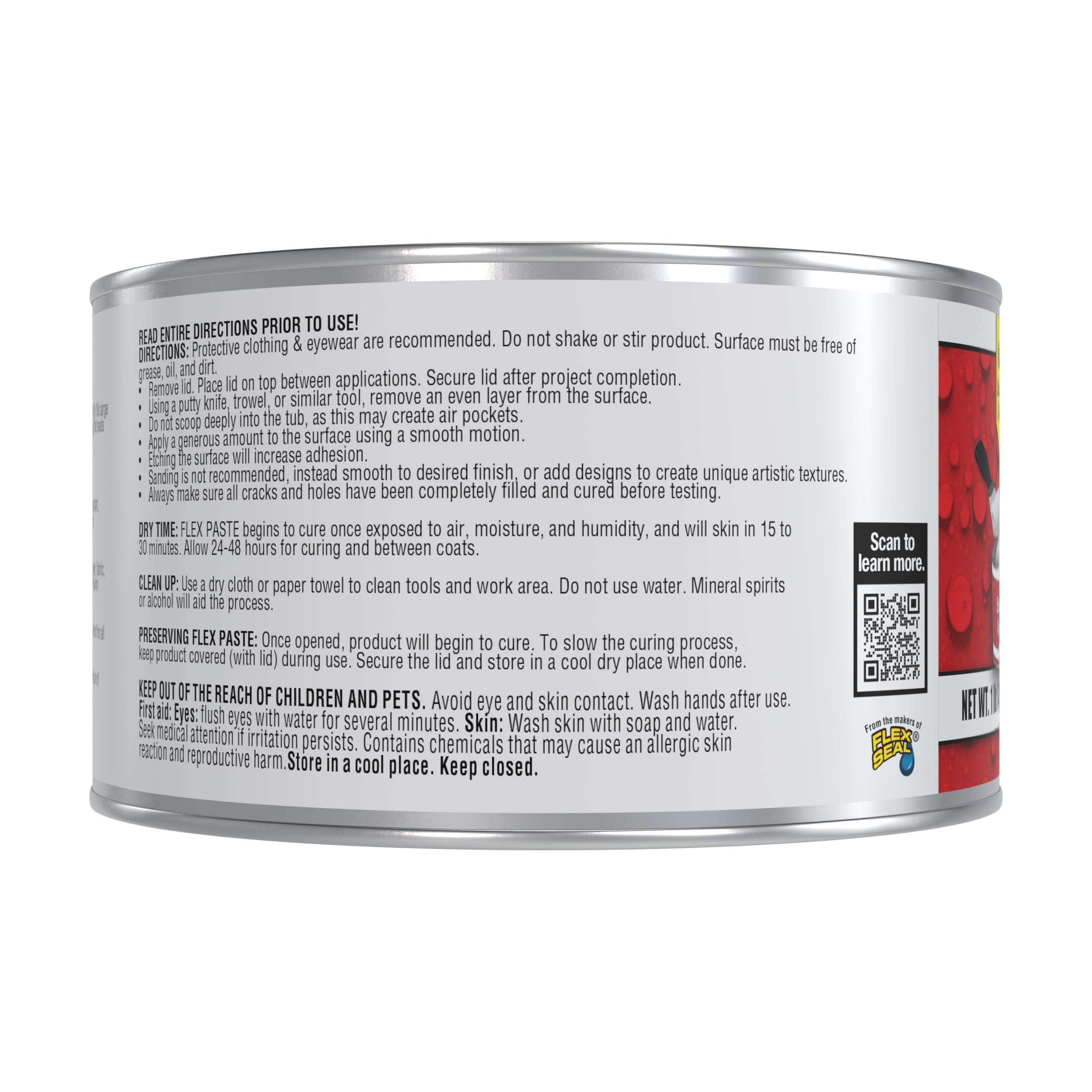 Flex Paste, Waterproof Putty Paintable Sealant, Fill Gaps Cracks Holes - Block Out Water and Air - UV Resistant - Walls, Drywall, EPDM, Concrete, Roof, RV Repairs, White, Half-Quart