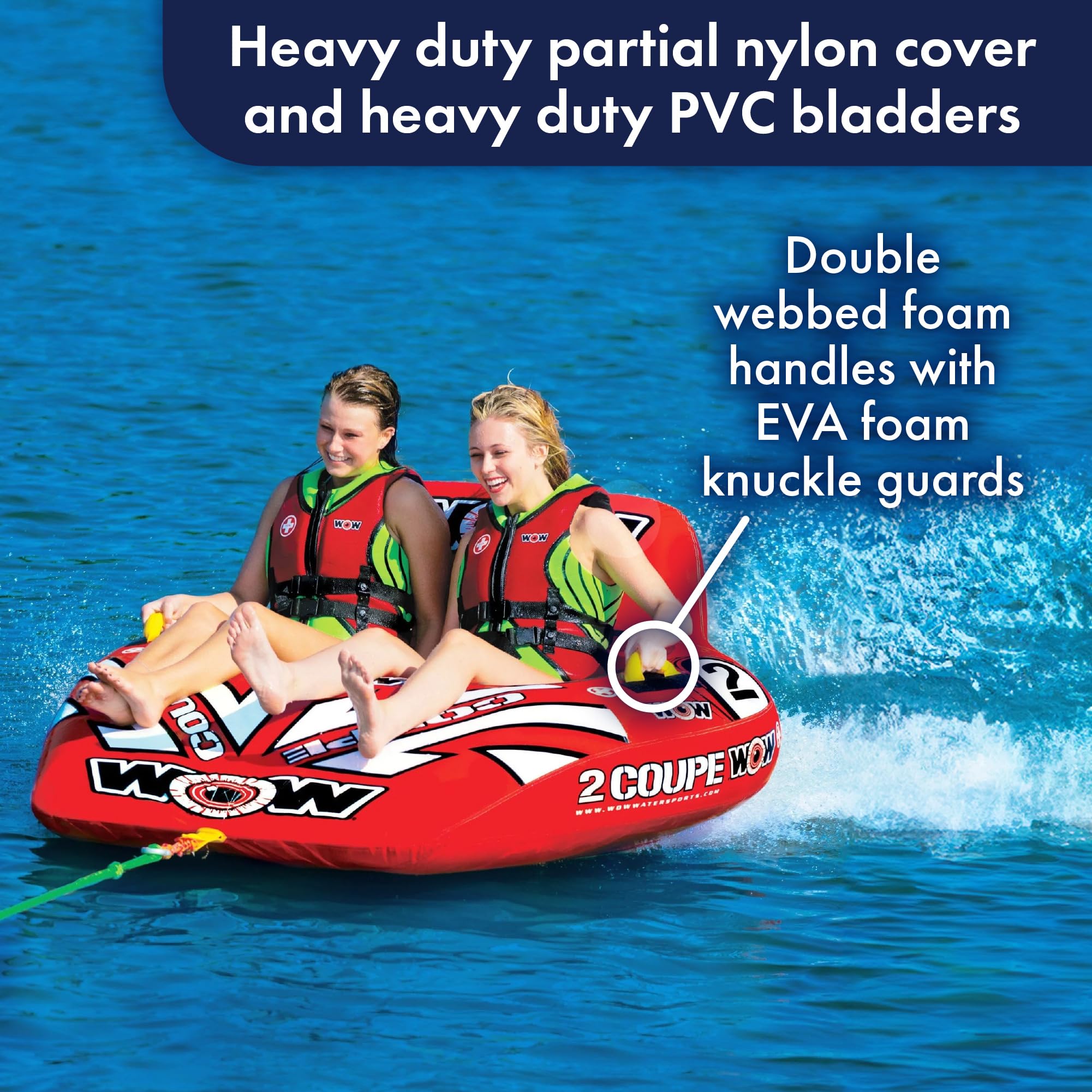 Coupe Cockpit Towable Tube for Boating – WOW Sports – 1-2 Person 340 lbs Capacity – Inflatable Boat Tube for Water Sports – Youth & Adults