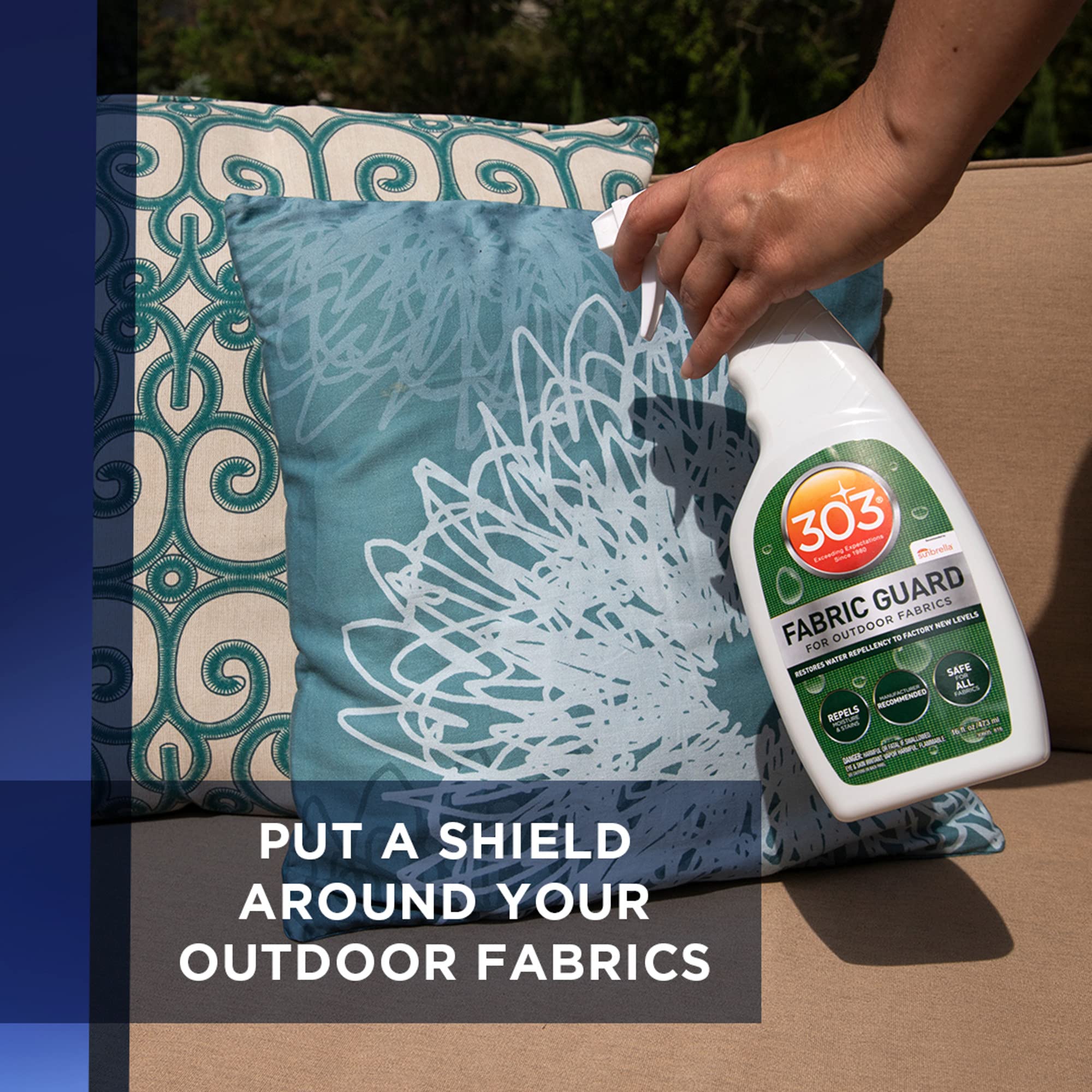 303 Fabric Guard - Restores Water Repellent Properties For Outdoor Fabrics - Repels Moisture & Stains - Manufacturer Recommended - Safe For All Fabrics, 16oz (30605CSR) Packaging May Vary