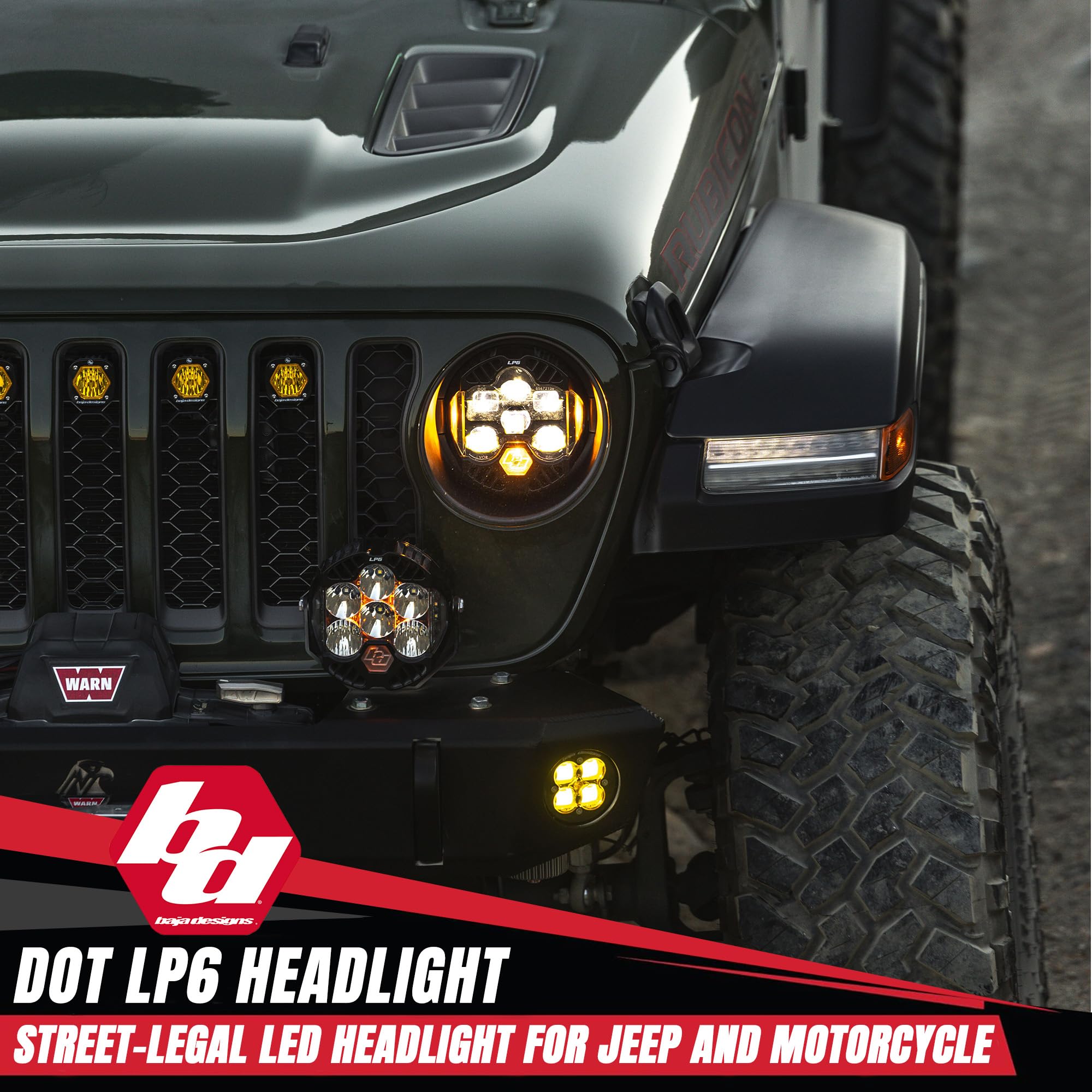 Baja Designs LP6 DOT SAE 6.5" Road-Legal LED Headlight Kit for 2018+ JL/JT, 2020+ Gladiator JT with Halogen Headlights – High/Low Beam Functionality with Clear DRL, JL/JT Specific Mounts (Pair)