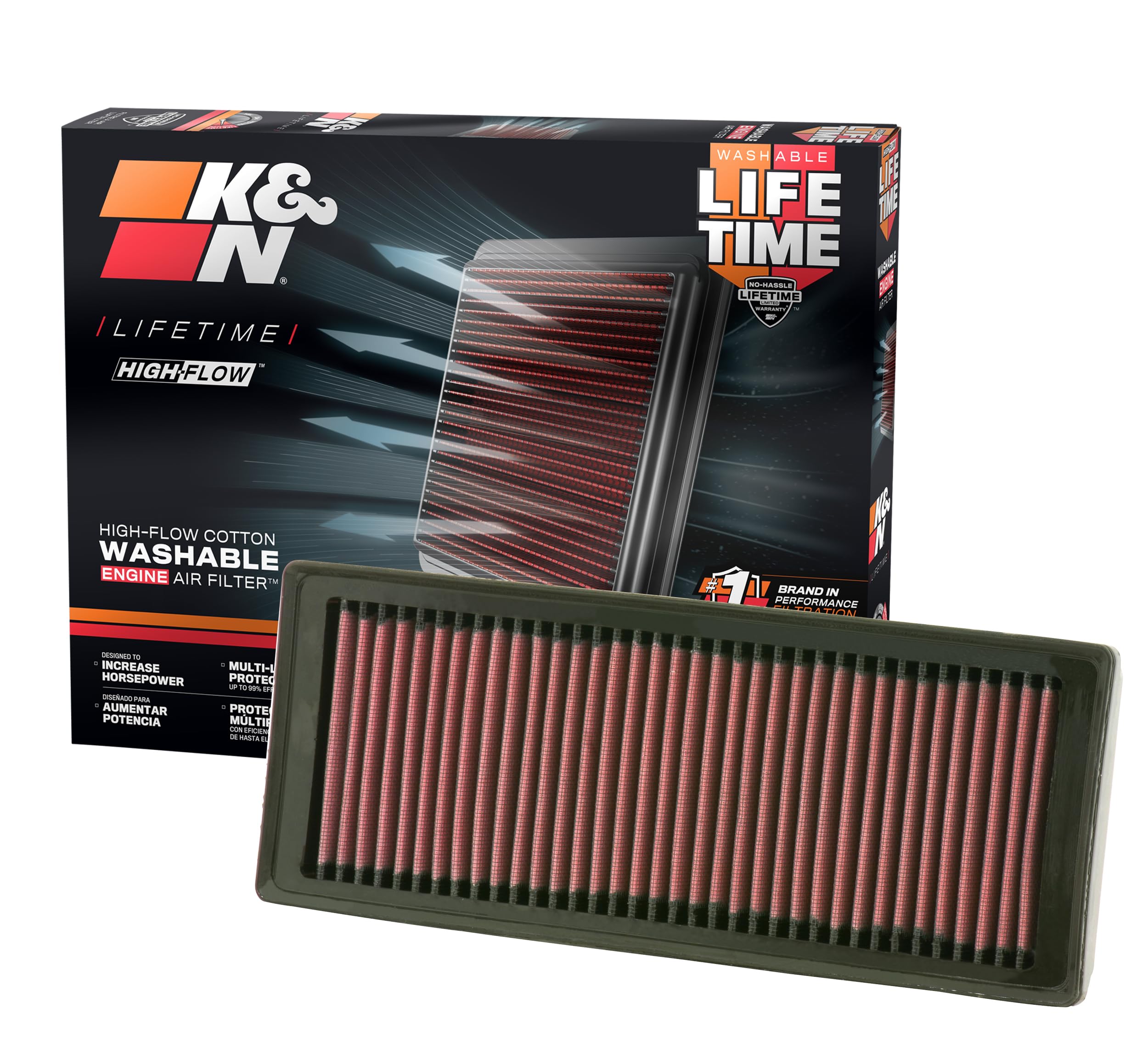 K&N Original High-Flow Lifetime Engine Air Filter: Increase Power: Premium, Washable: Compatible with 2007-2017 AUDI: A4, A5, Q5, 33-2945