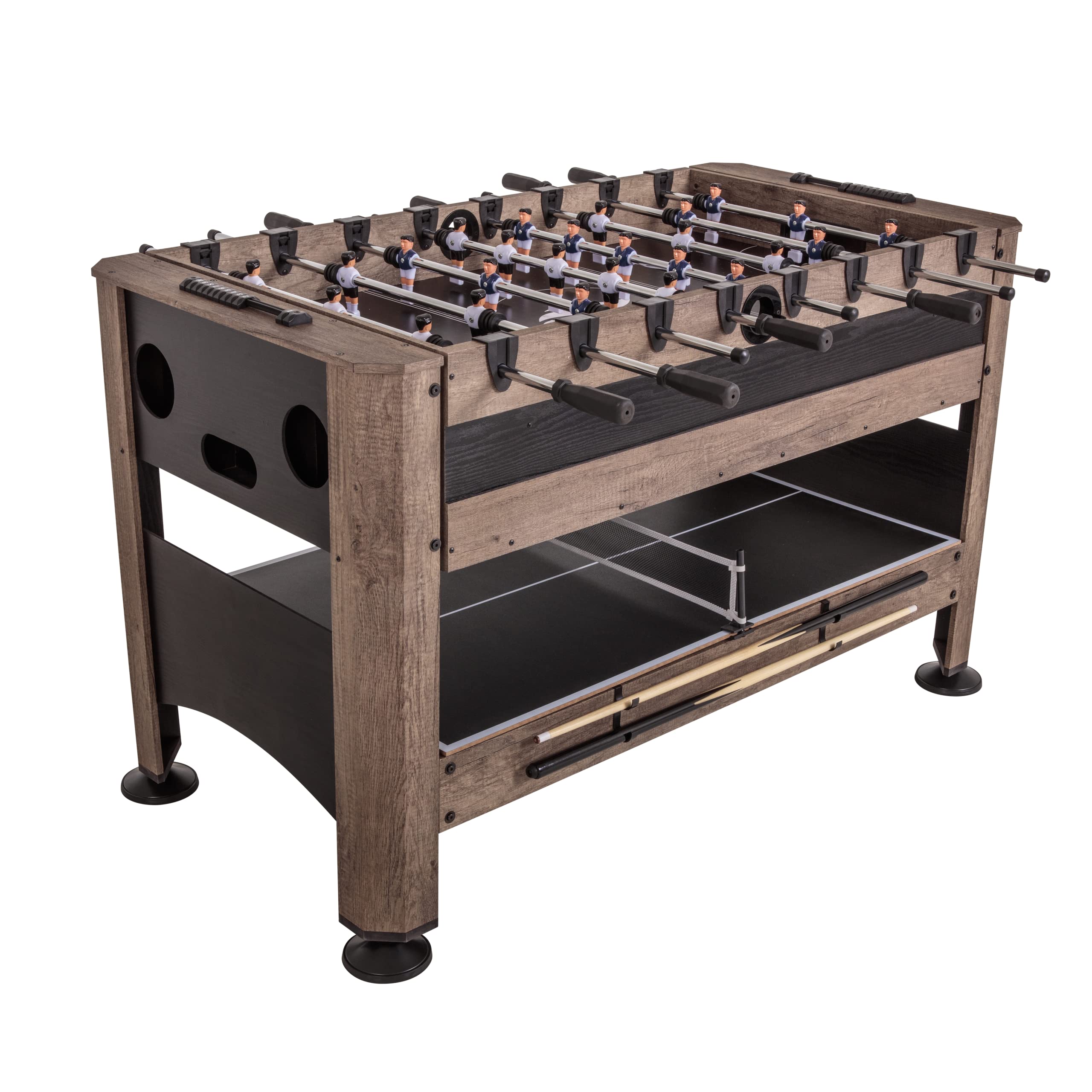 56” Triumph 4-in-1 Swivel Multi-Game Table - Air Hockey, Billiards, Foosball, Ping Pong - Rustic Wood Grain Finish