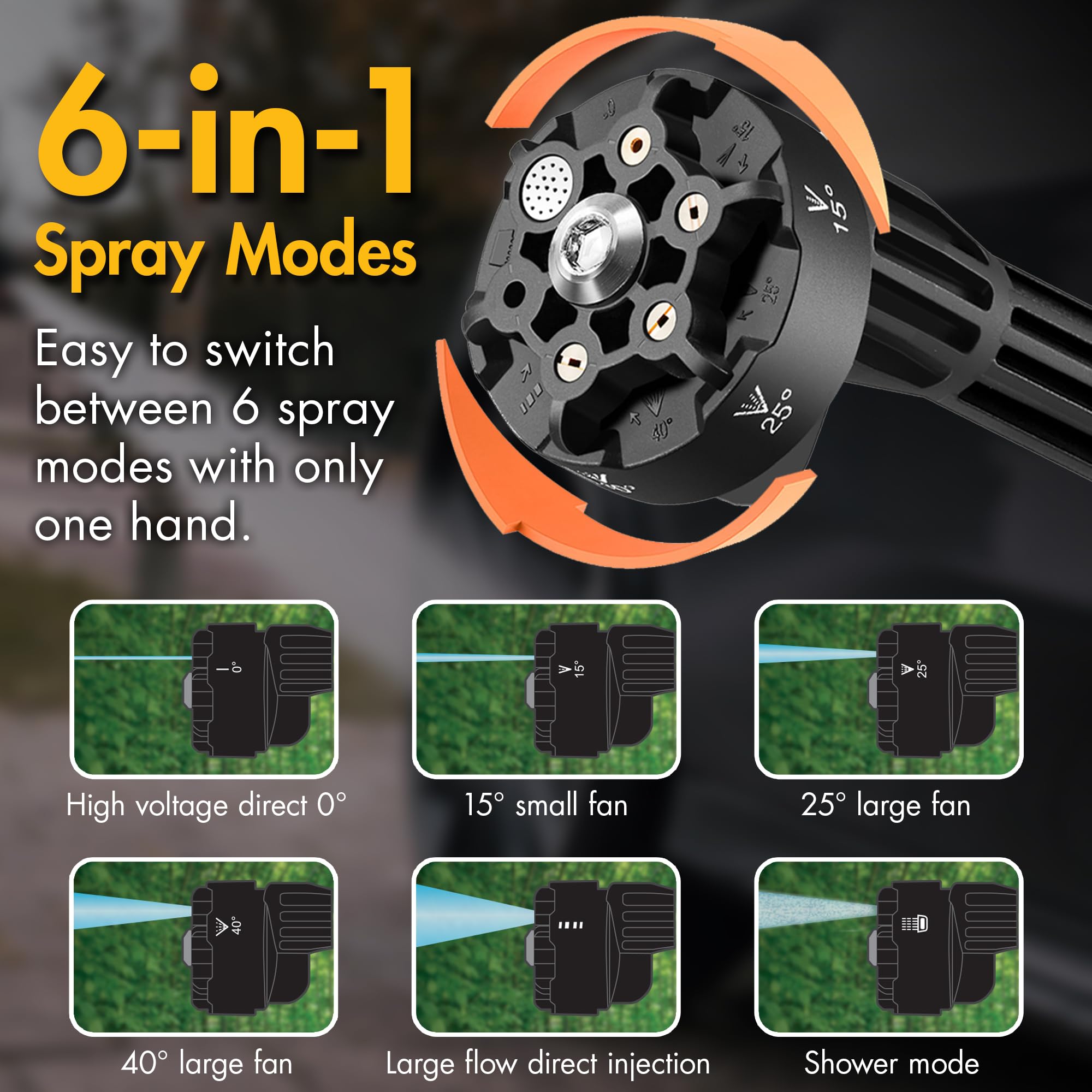 Wagan EL6312 Power Cordless Pressure Washer with 6-in-1 Long Nozzle 970PSI Portable Power Washer with 2 Rechargeable 3.0Ah Batteries Using for Car, Garden, Floor Cleaning