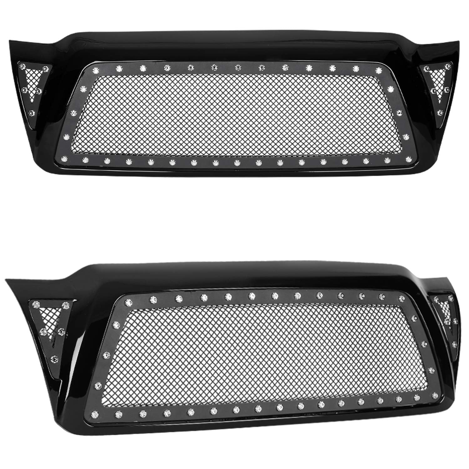 Glossy Black ABS Rivet Mesh Style Front Hood Grille Spec-D Tuning Compatible with 2005-2011 Toyota Tacoma