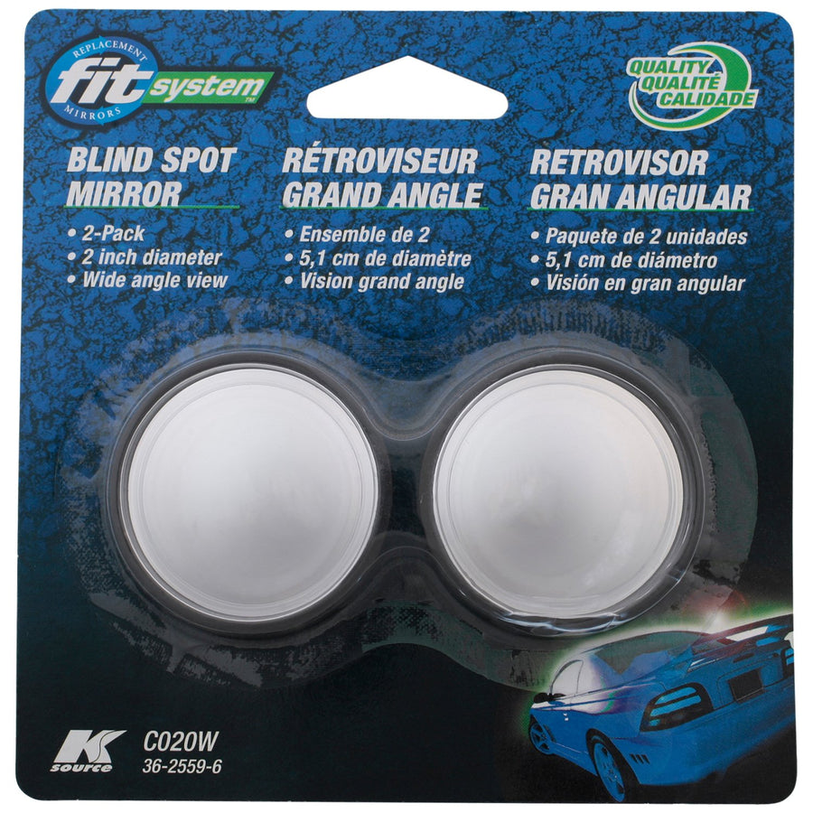 K Source 2" Round Fit System Spot Mirror (2pcs), Convex Stick-On Mirror for Car, Frameless Wide Angle Rear View, Easy Install