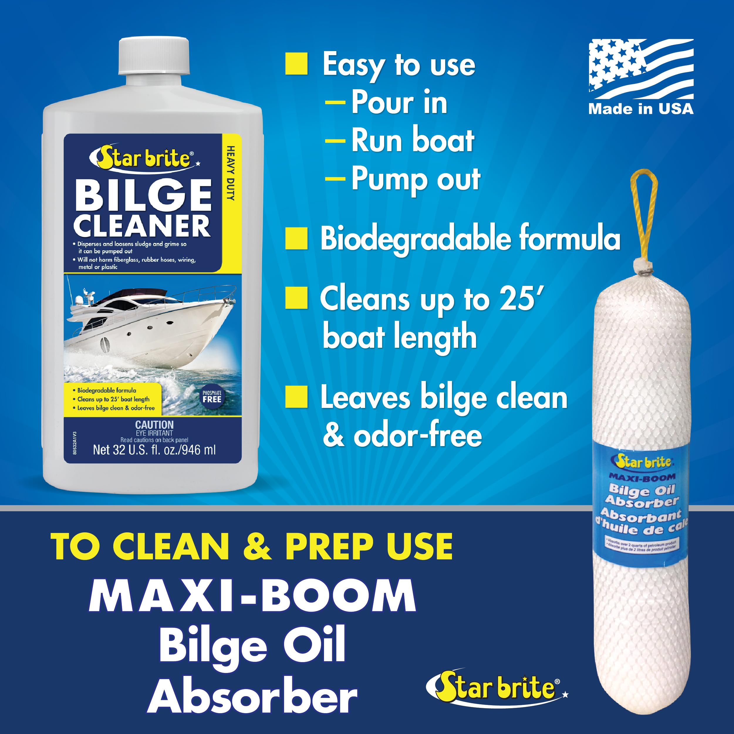 Heavy Duty STAR BRITE Bilge Cleaner - Simple & Easy to Use - Pour In, Run Boat, Pump Out - Emulsifies Oil, Fuel & Leaves Bilge Clean With a Fresh Clean Scent - 32 OZ (080532PW)