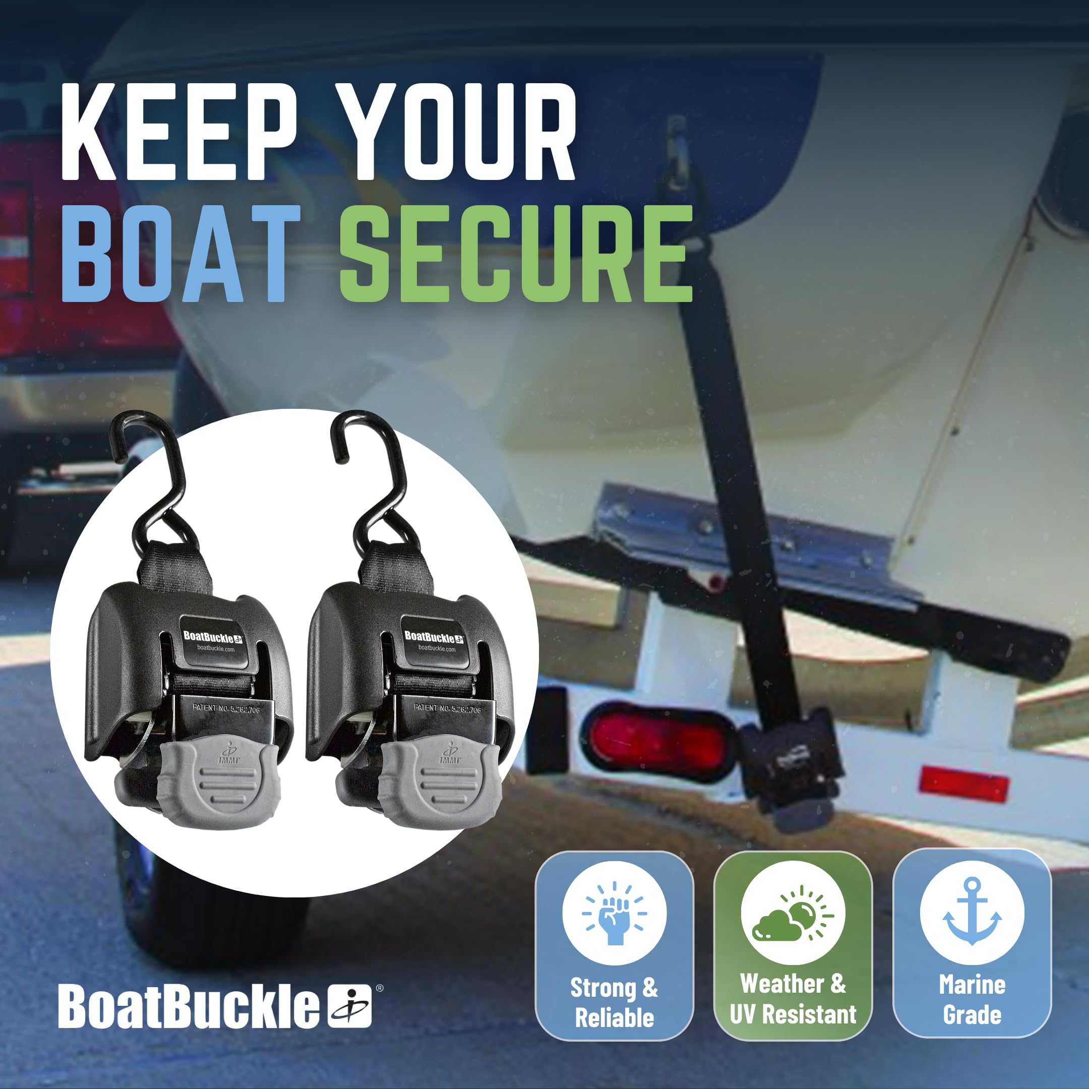 G2 BoatBuckle Retractable Tie-Down Transom (Black), 1 Pair, 2 x 43-Inch