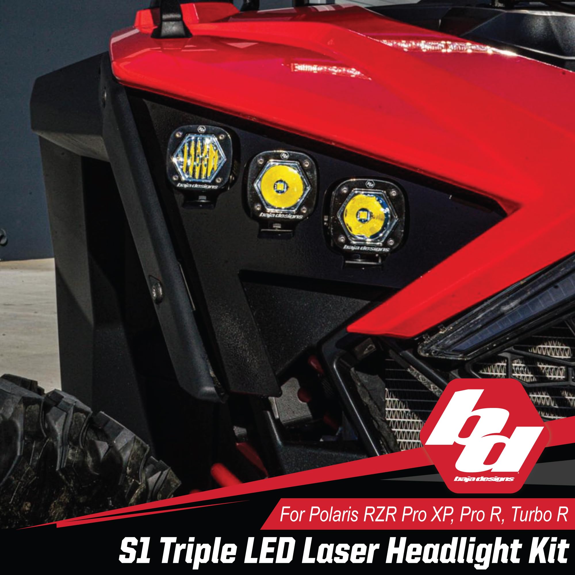 Baja Designs S1 Laser Headlight Kit Triple for Polaris RZR Pro XP and Turbo R (Multi-Pattern, Clear)