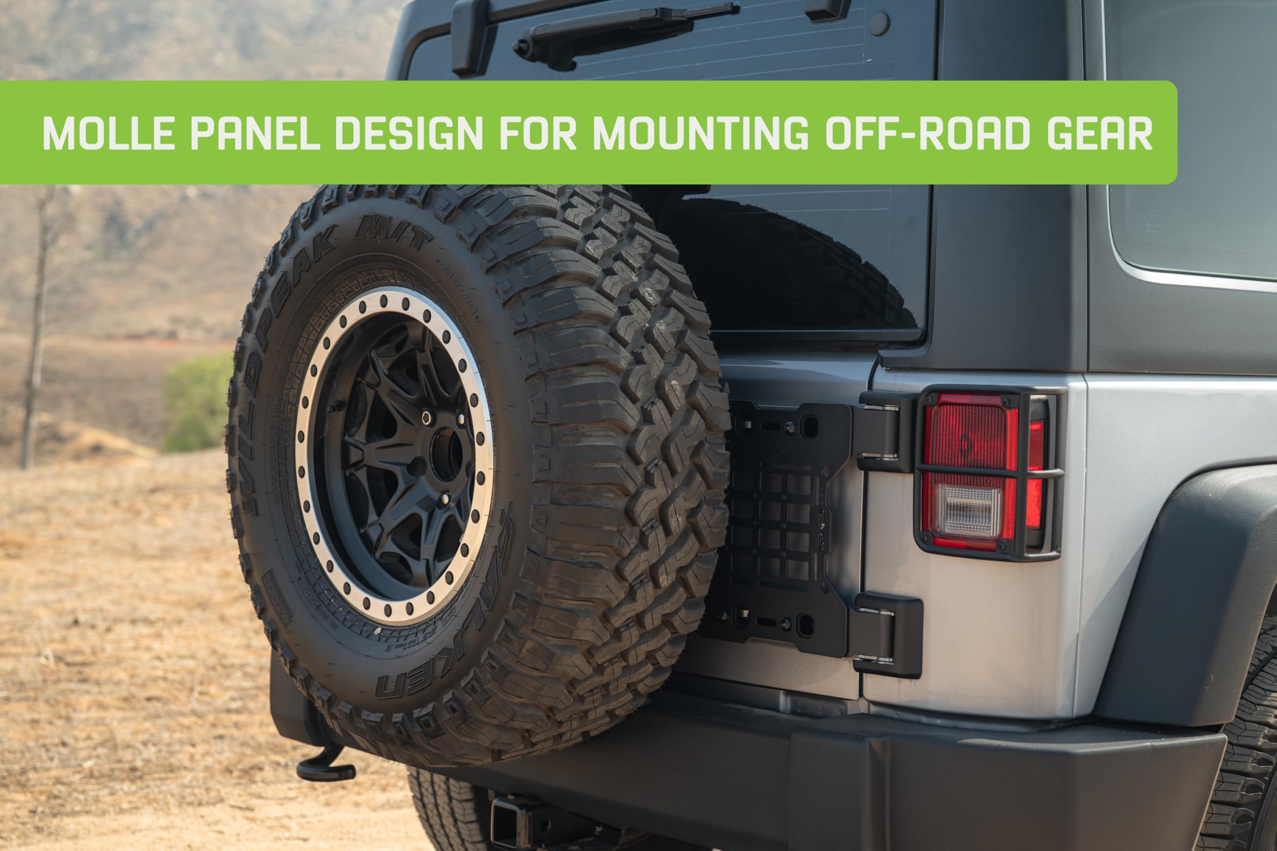 DV8 Offroad Molle Panel Tailgate Reinforcement for 2007-2018 Jeep Wrangler JK | Reduces Strain on OEM Door Hinges | Provides Extra Mounting Space for Gear | Offers Reassurance When Running 35" Tires