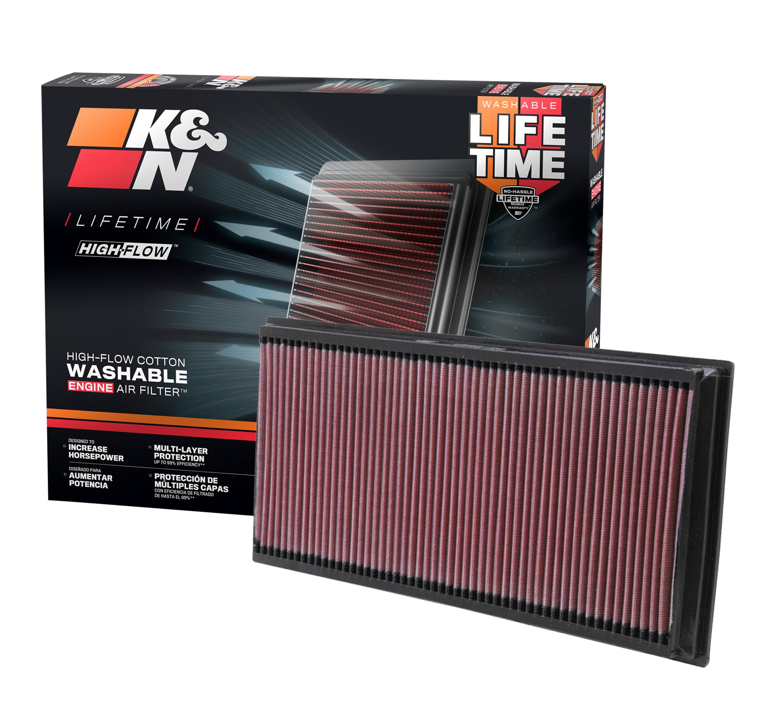 K&N Original High-Flow Lifetime Engine Air Filter: Increase Power:Premium, Washable: Compatible with 2002-2019 Audi/Land Rover/Porsche/Volkswagen: Q7, TT, Range Rover, Canyenne, Jetta, Touareg,33-2857