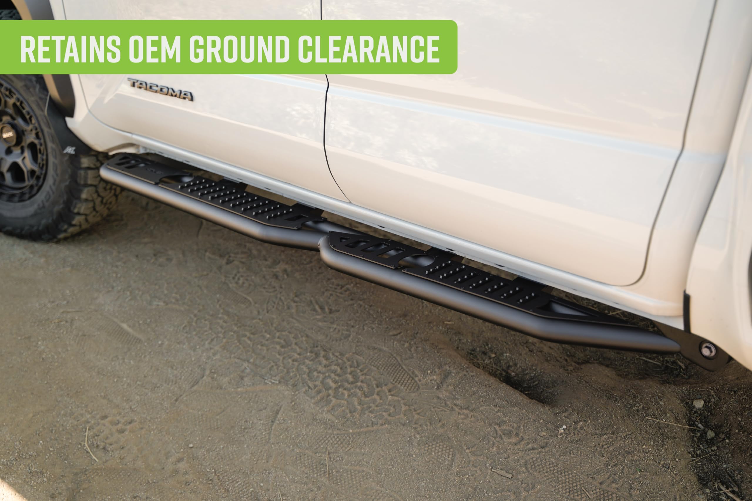 OE Plus DV8 Offroad Side Steps for 2024 Toyota Tacoma Double Cab | Anti-Slip Design | Mounts to Body/Pinch Weld | Provides Protection from Light Trail Debris | Retains OEM Ground Clearance | Steel