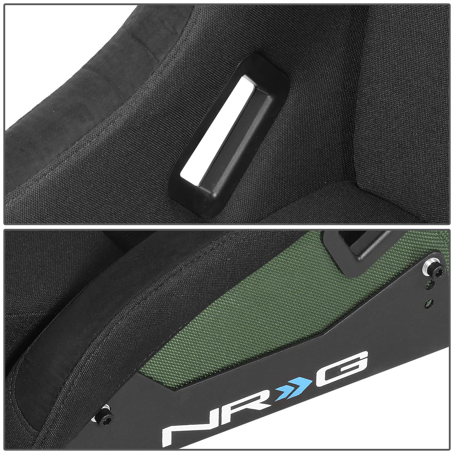 NRG Innovations Fixed Back NRG-RSC-302CF-GN Bucket Racing Seat with Universal Side Mount Bracket, Green Carbon Fiber Back, Black/Green