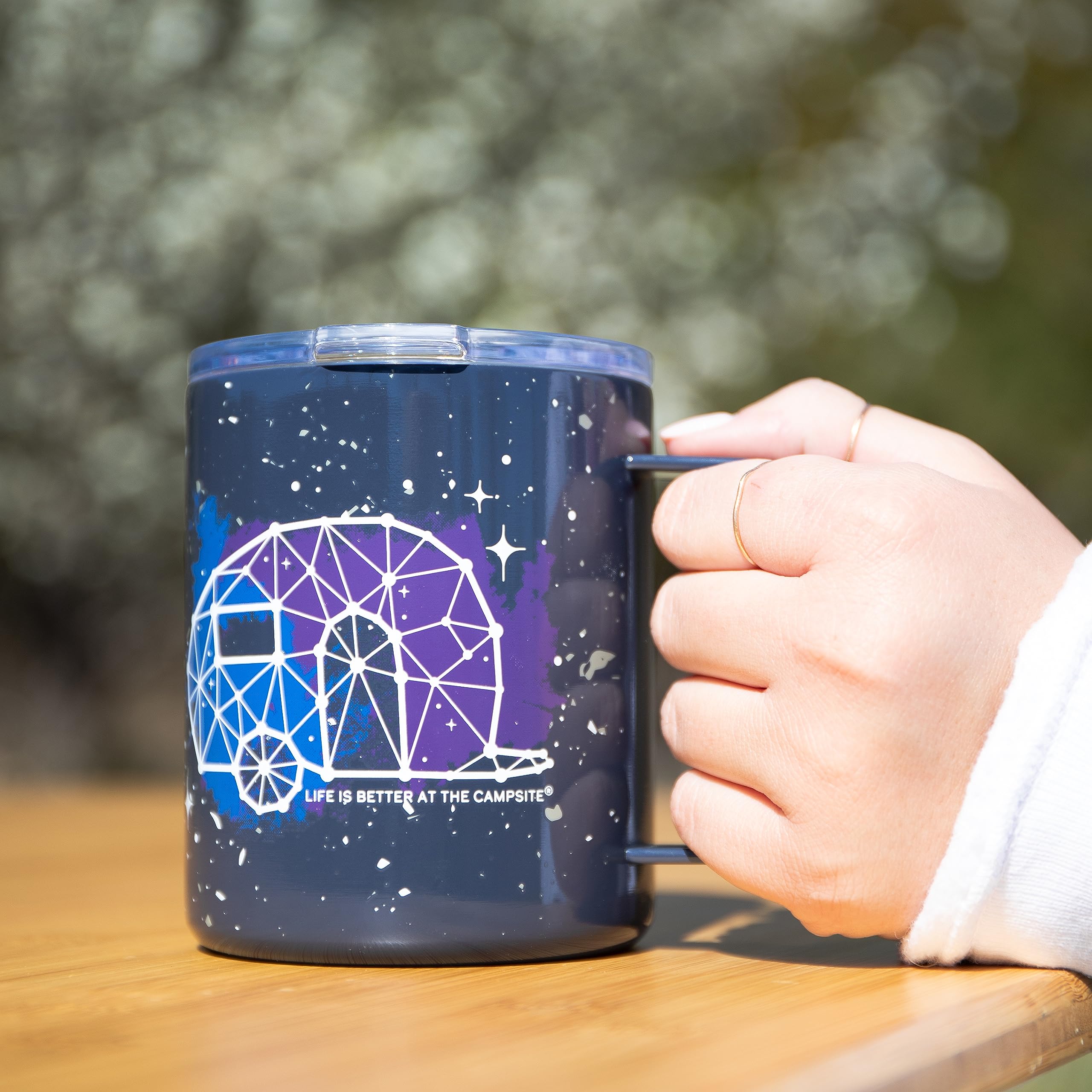Stainless Steel Coffee Mug Camco Life is Better at The Campsite - Microwave & Dishwasher Safe - Features Double Wall Vacuum Insulation & RV Constellation Design - Holds 14oz. (53310)