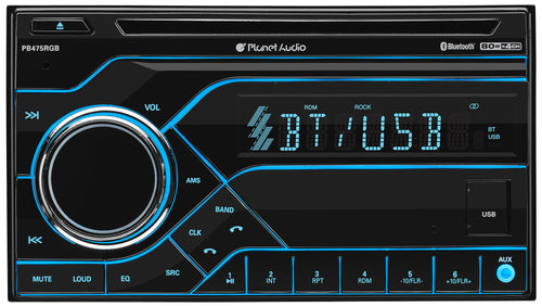 Car Stereo Planet Audio PB475RGB - Double Din, Bluetooth, CD/MP3/USB AM/FM Radio, Multi Color RGB Illumination, Wireless Remote