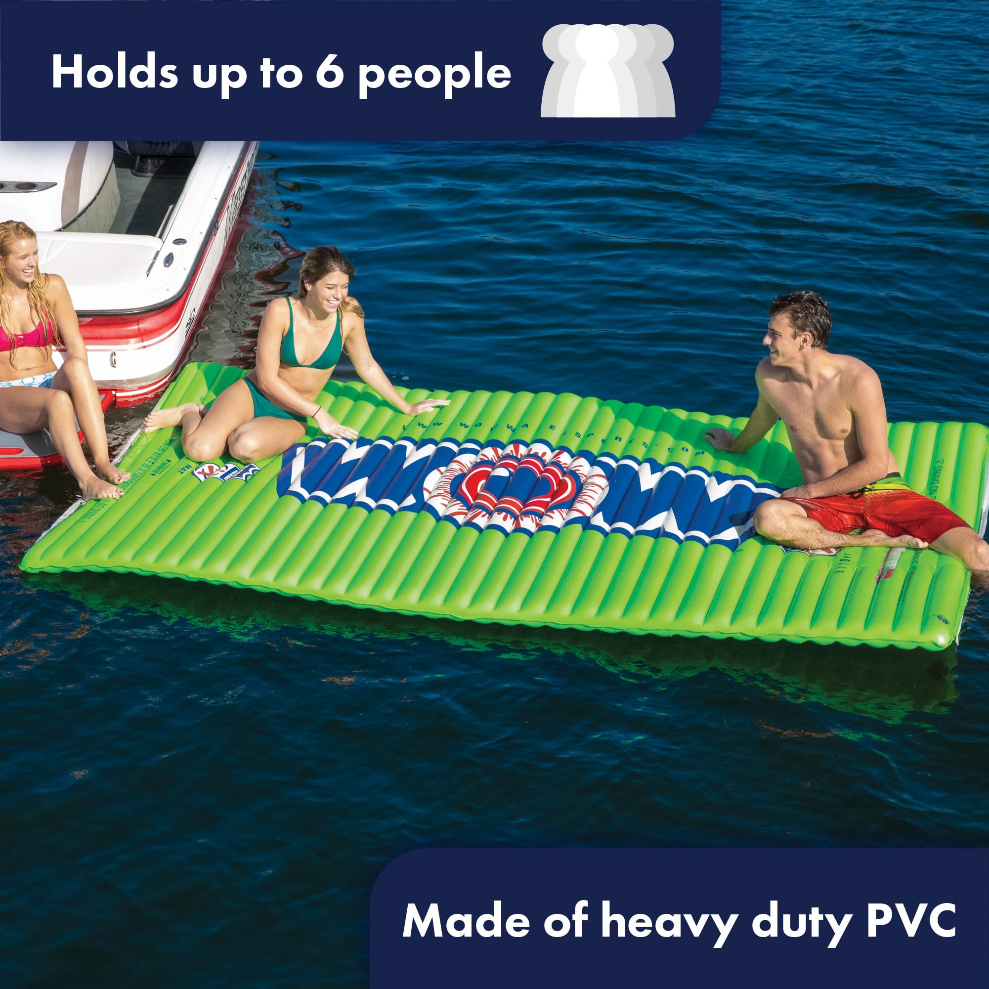 WOW Sports - Water Mat Inflatable Green - Pool Float Water Walkway - Fun Lake Accessory For Kids & Adults - 10 ft x 6 ft - Attach to Boats