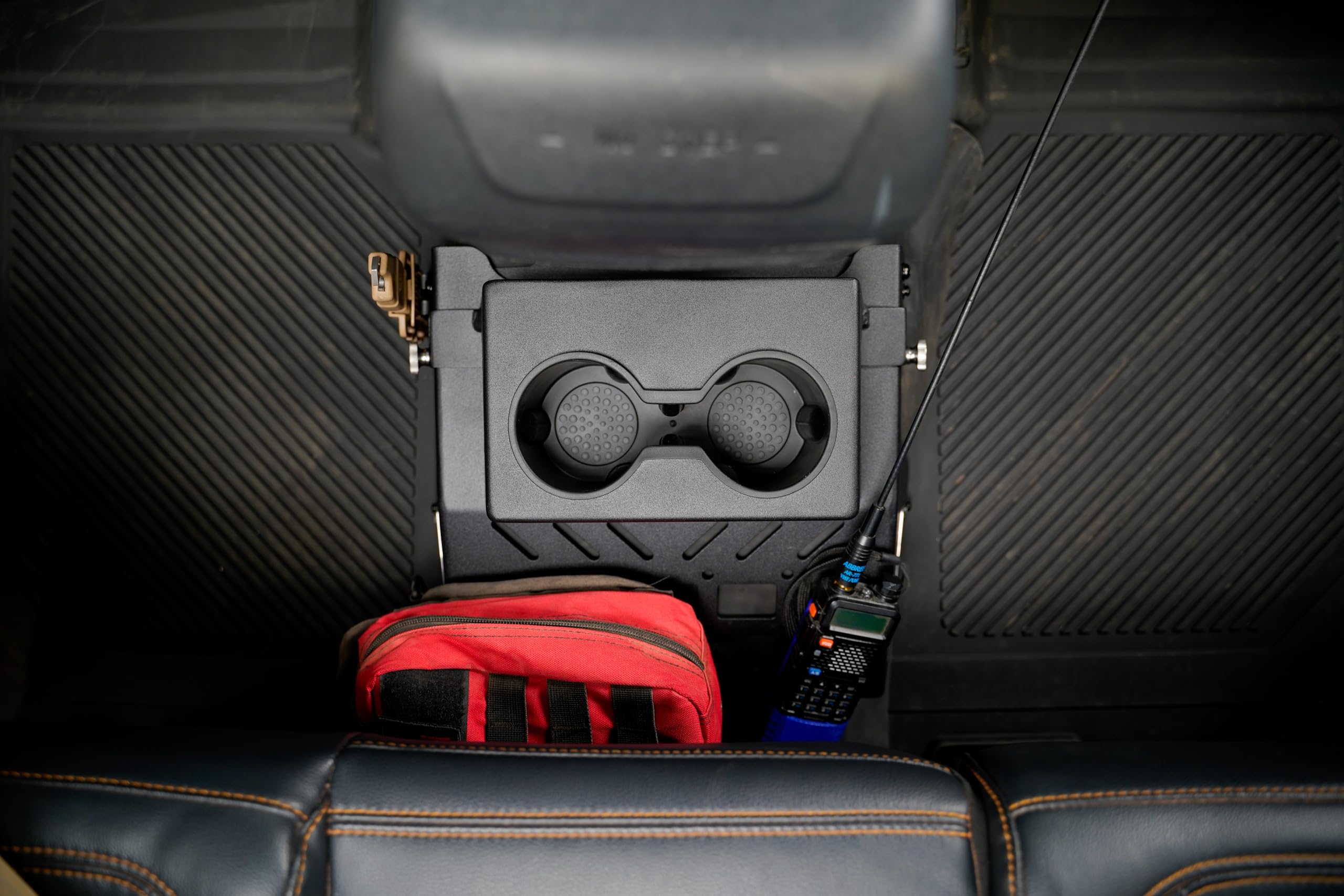 Rear Seat Cup Holder and Molle Panels DV8 Offroad for 2021-2025 Ford Bronco | Fits Various Sized Bottles, Cans, and Cups | Molle Accessory Compatible | Mount Quick Access Gear | Powder Coated Finish