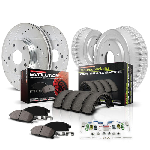Power Stop K15212DK Z23 Carbon Fiber Brake Pads Front and Rear with Drilled & Slotted Brake Drums Kit For Toyota 4Runner 2001-2002, Toyota Tacoma 2003-2004 [Model Specific]
