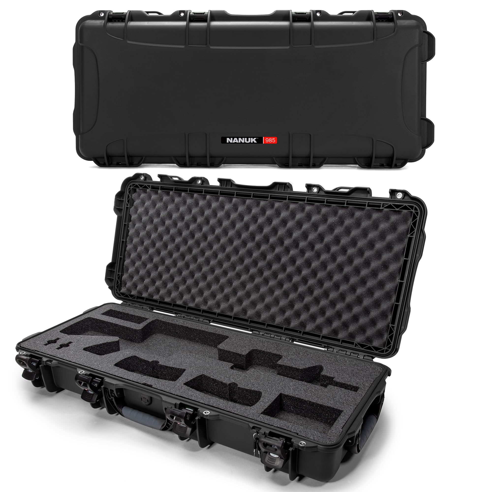 Hard Case NANUK 985 40” with Wheels & Custom Fit Foam Insert, IP67 Waterproof & Crushproof, Rugged Construction for Ultimate Protection, Made in North America – Black (39.7” x 17.3” x 6.6”)